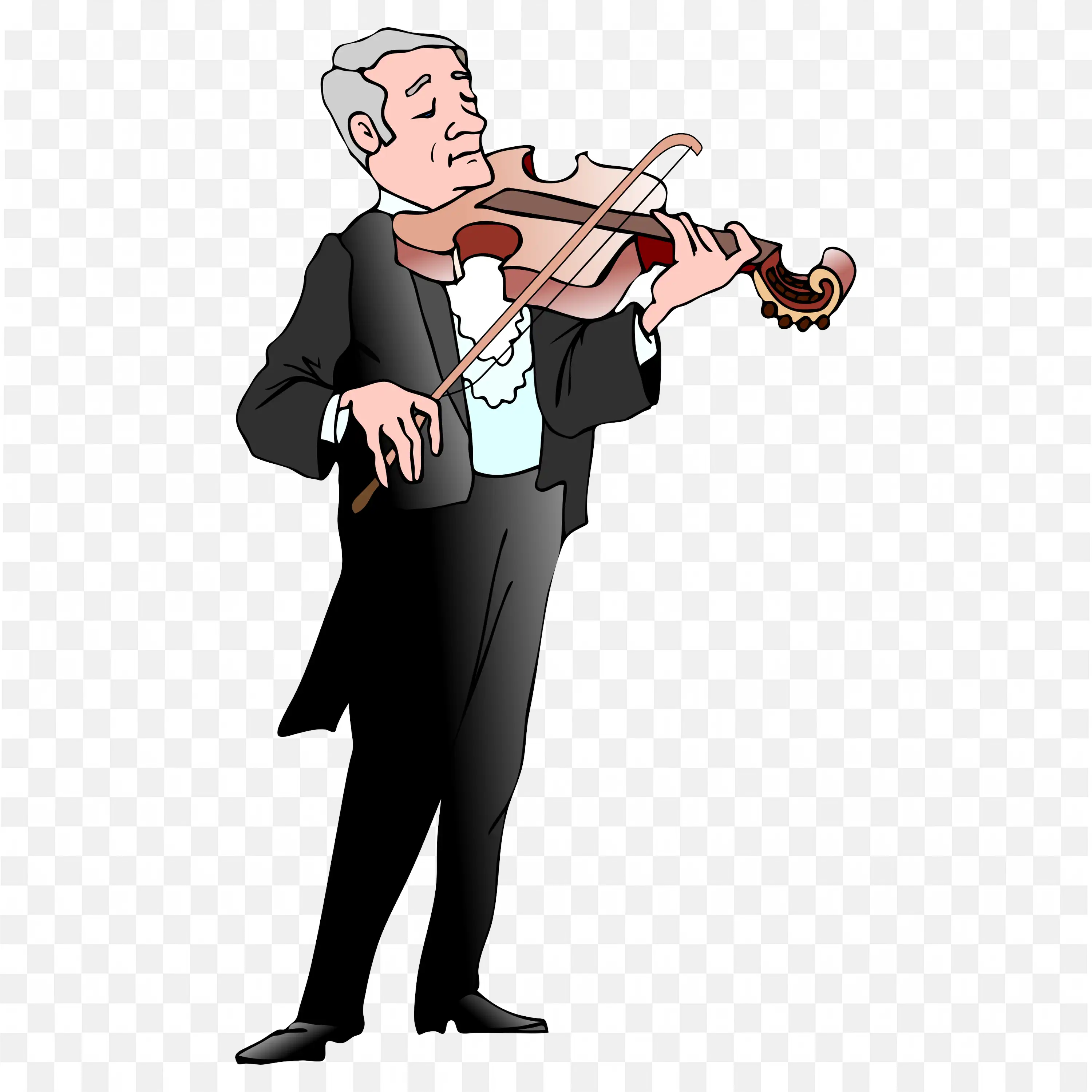 Cartoon Man in a Formal Black Suit Playing Violin Png Free