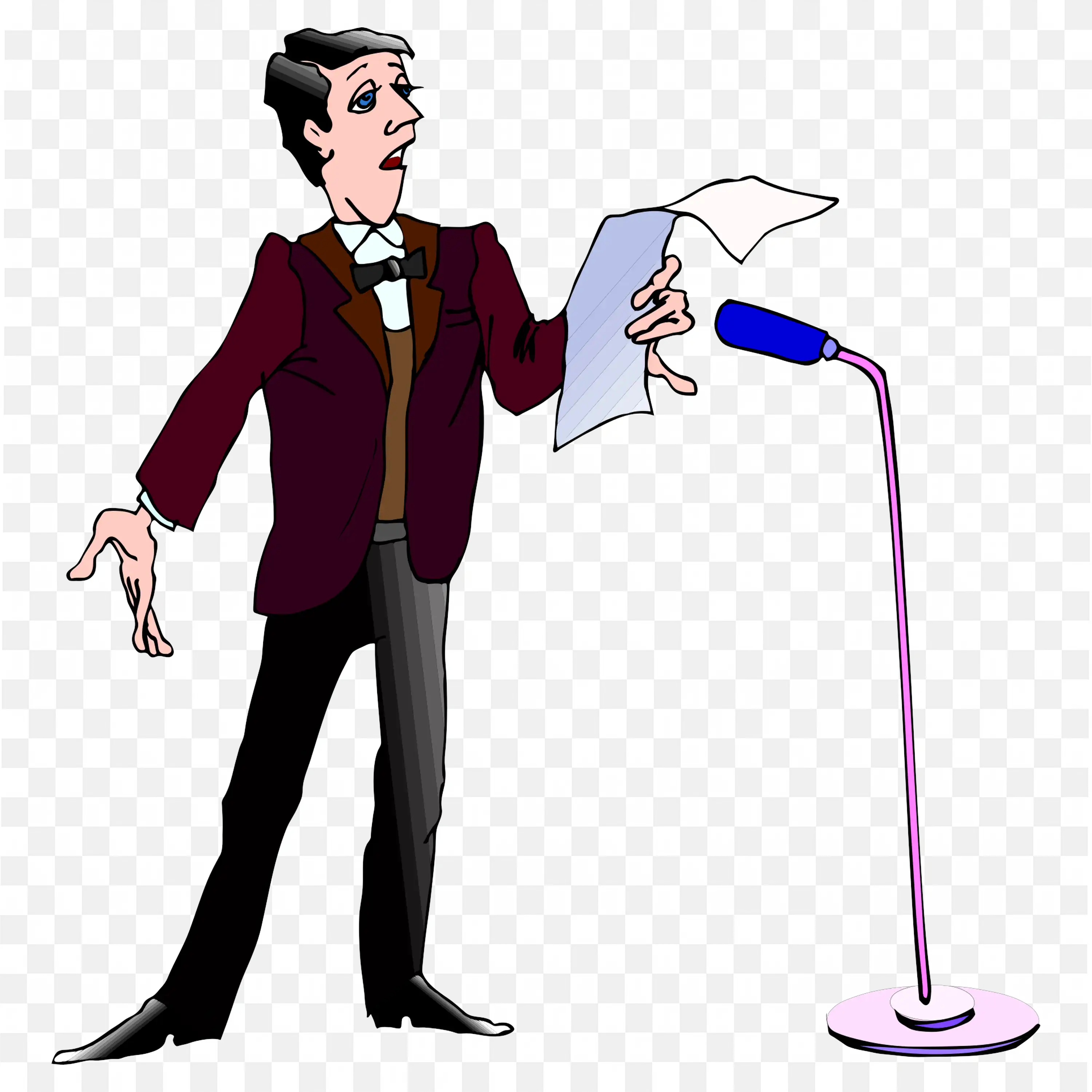 Cartoon Man in Formal Wear Speaking at Microphone Png Free