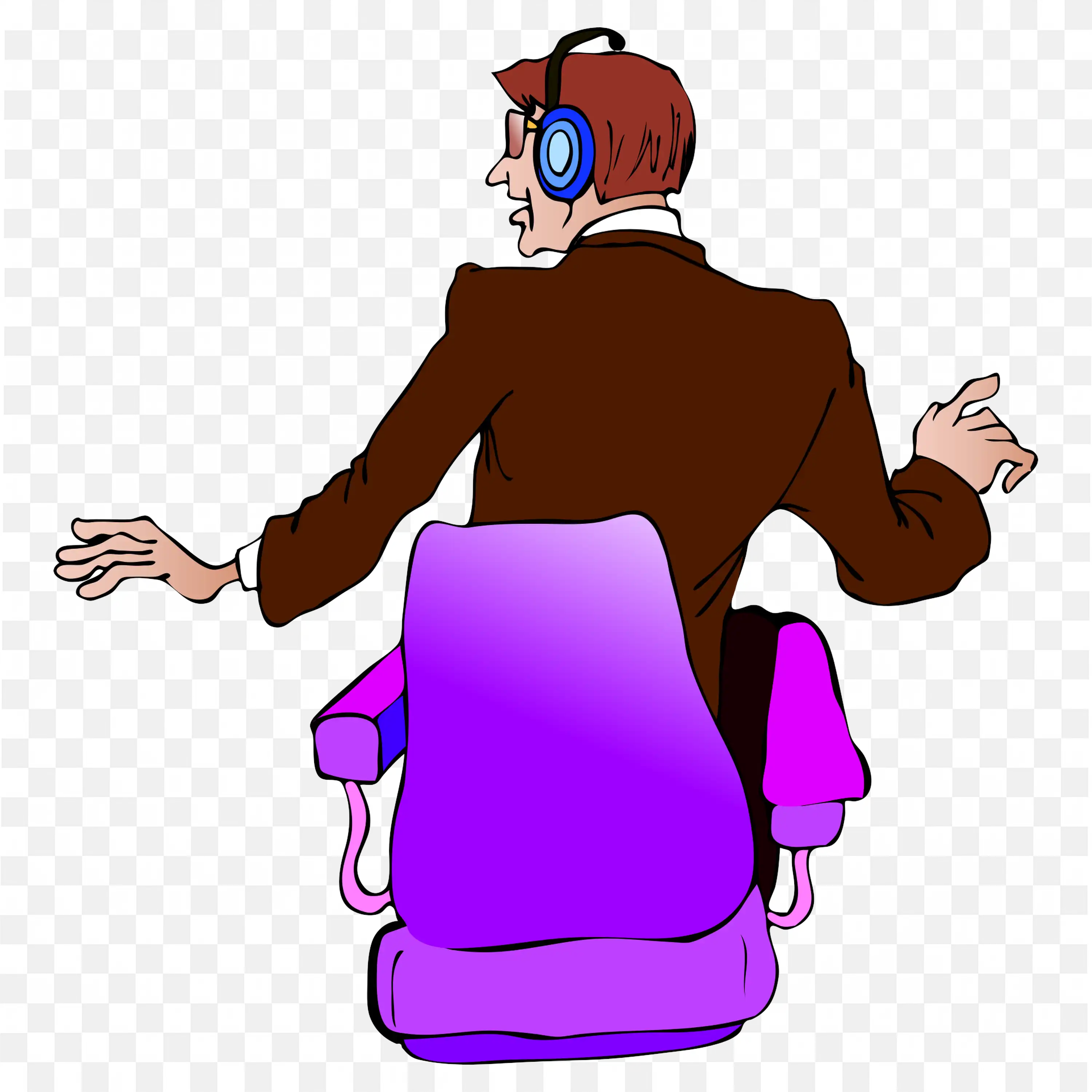 Cartoon Man with Headset Sitting in Purple Office Chair