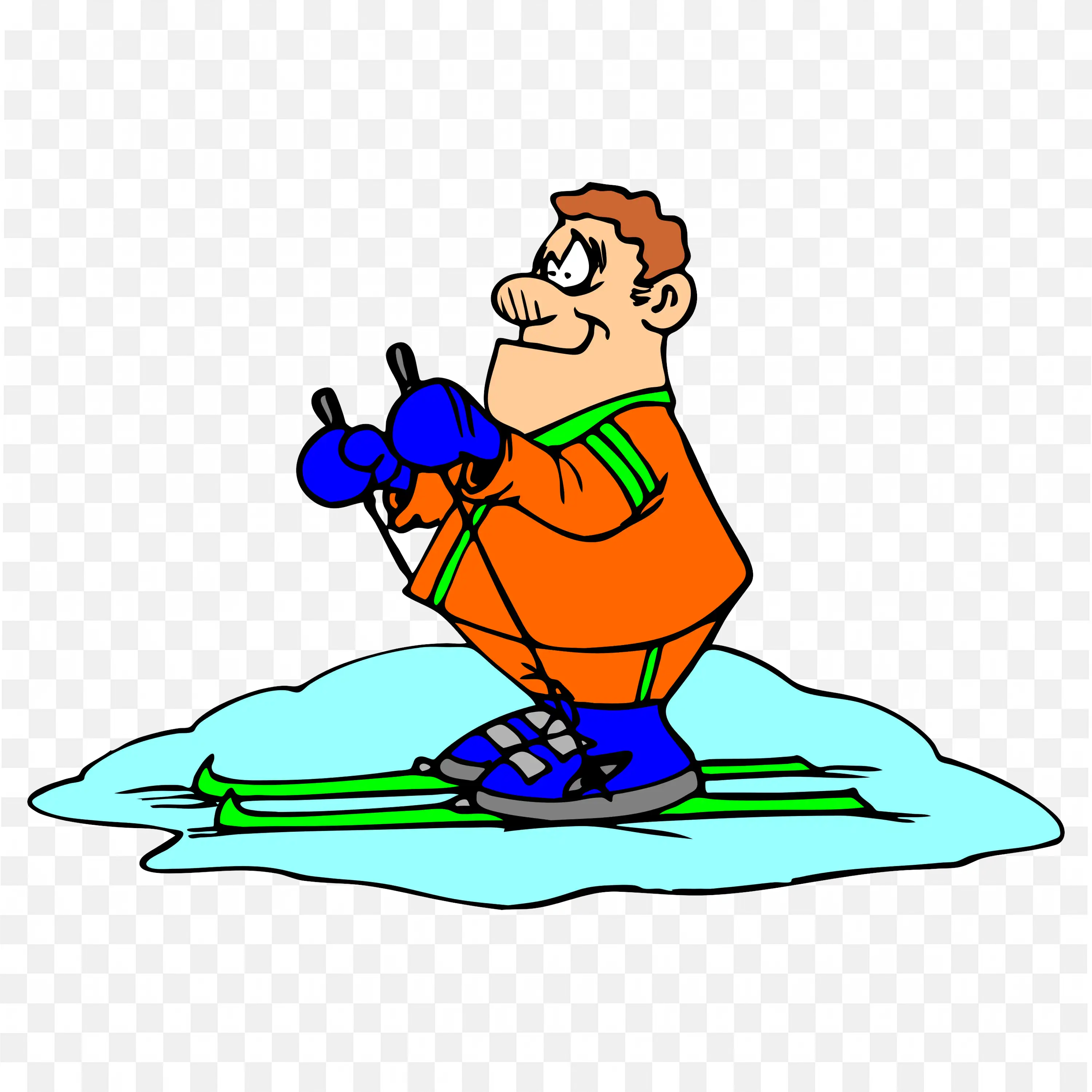 Cartoon Man in Orange Jacket Skiing Downhill Png Image Free