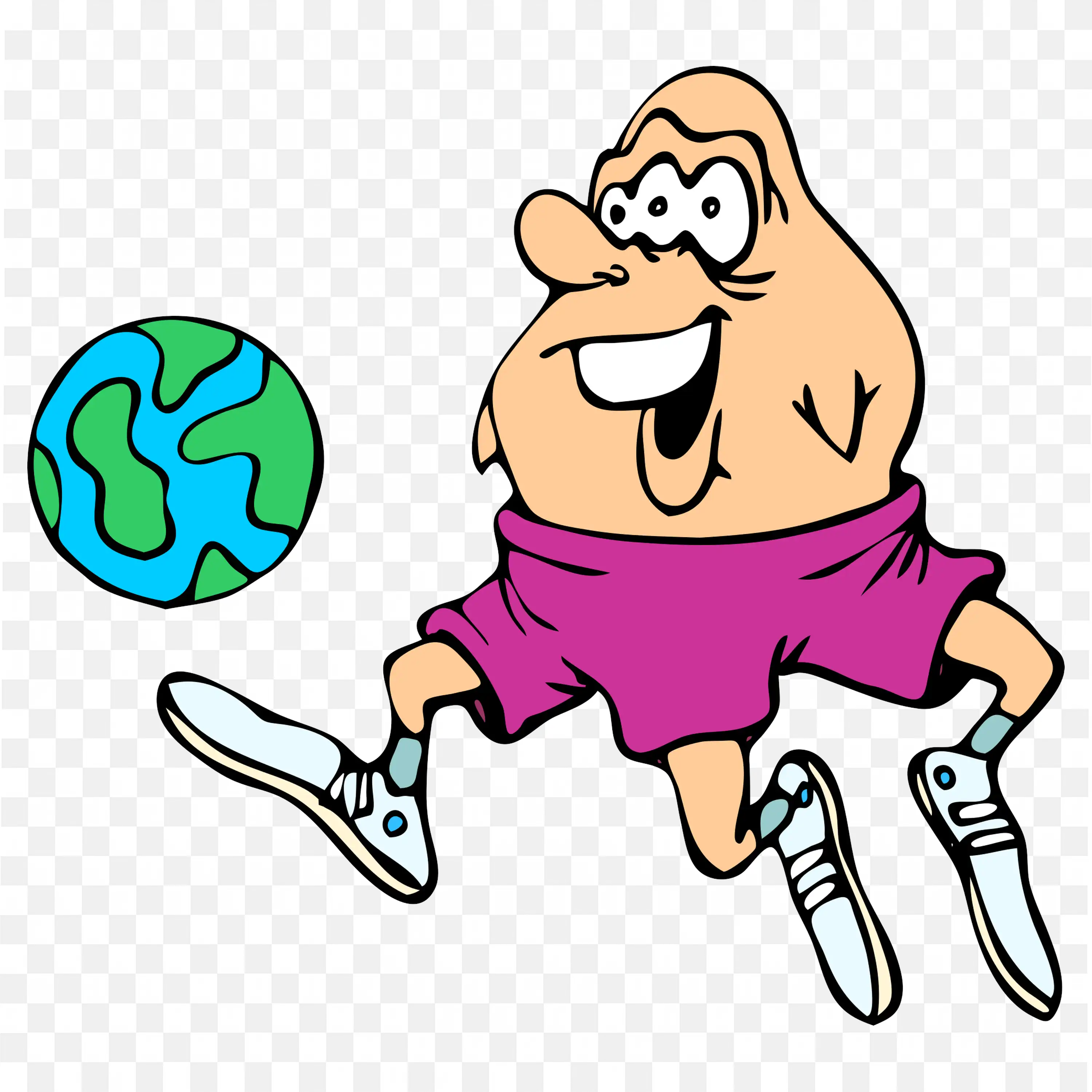 Cartoon Man in Pink Shorts Kicking the Earth Ball Png Free