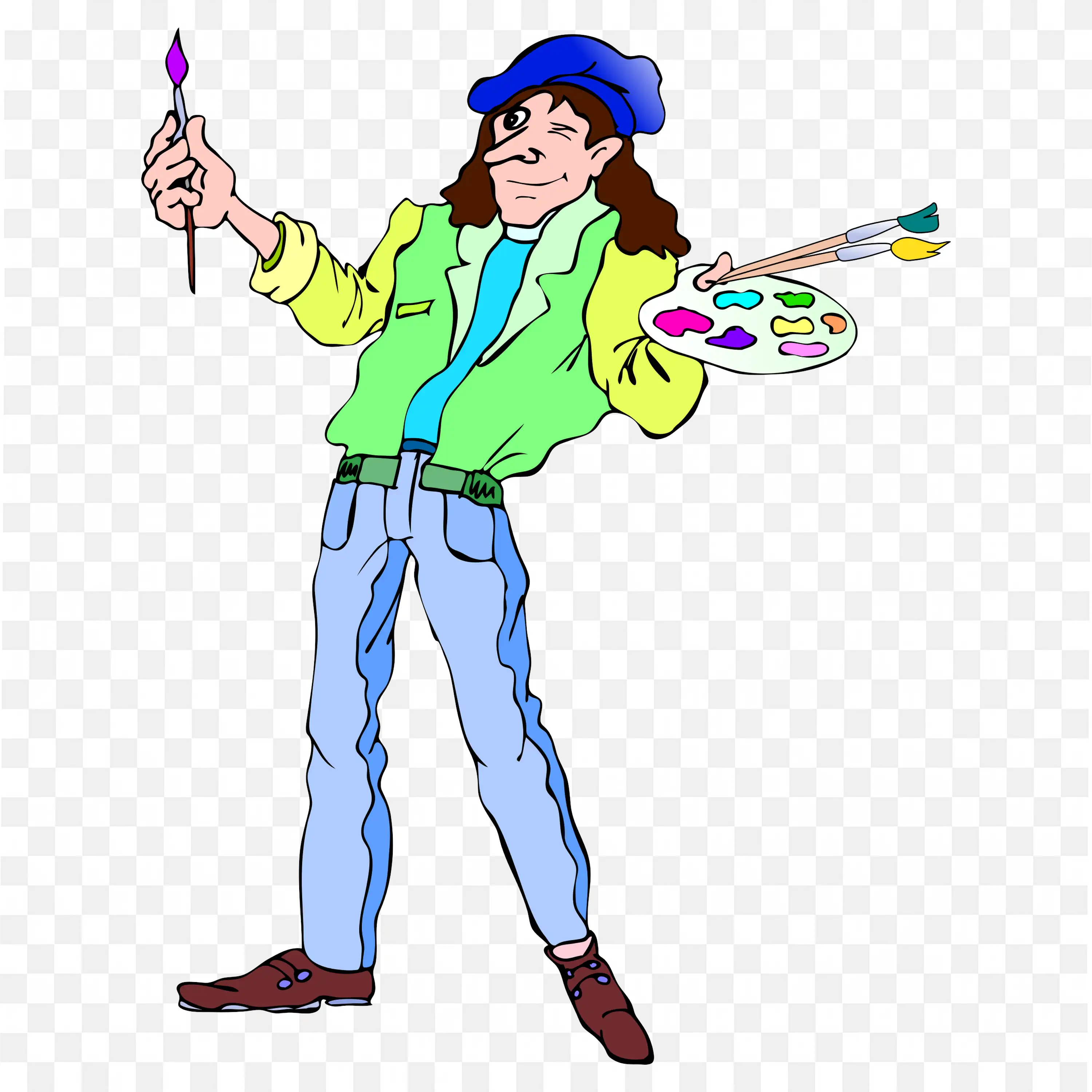 Cartoon Painter Artist Holding Brush and Colour Tray Png