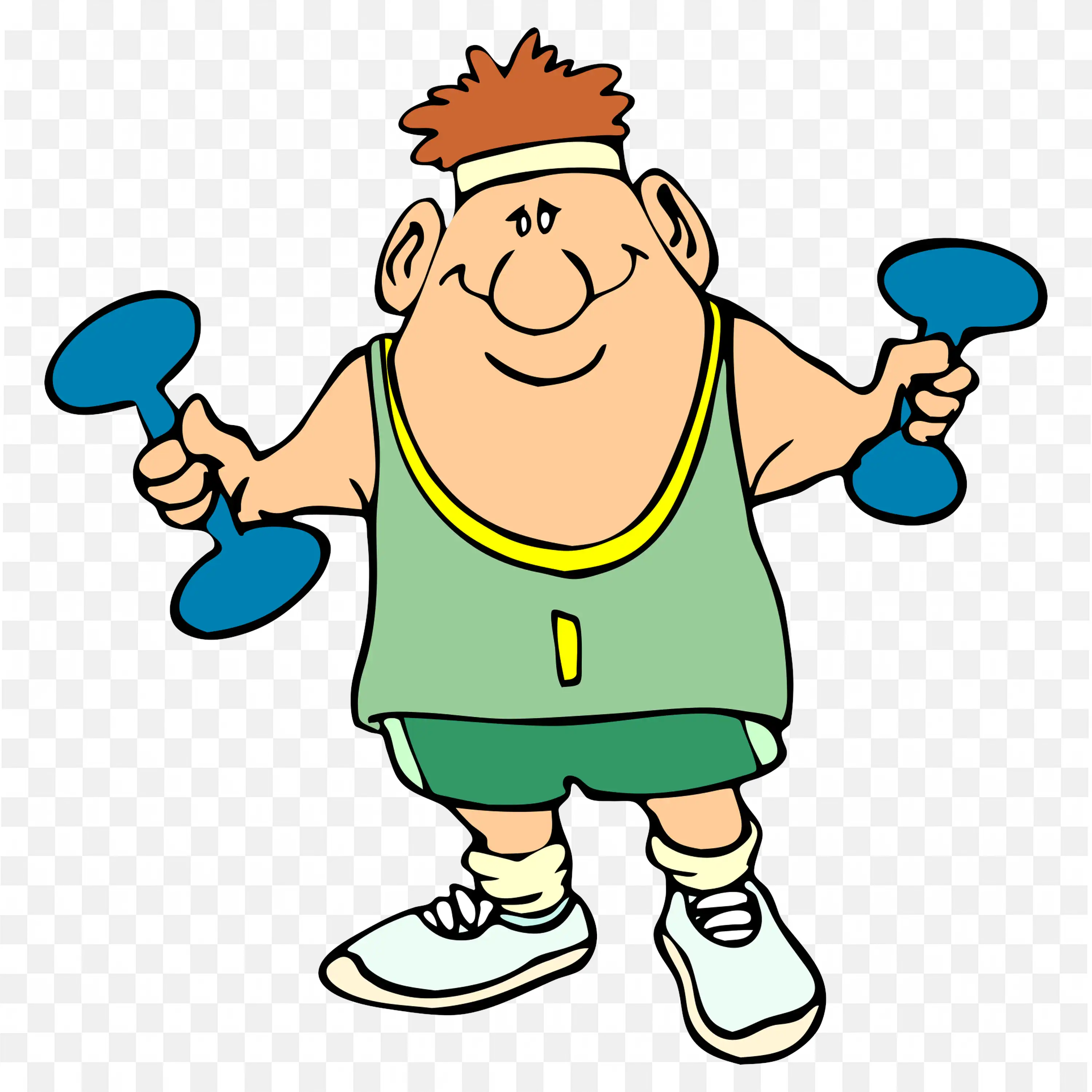 Chubby Cartoon Man Smiling While Lifting Weights Png Free