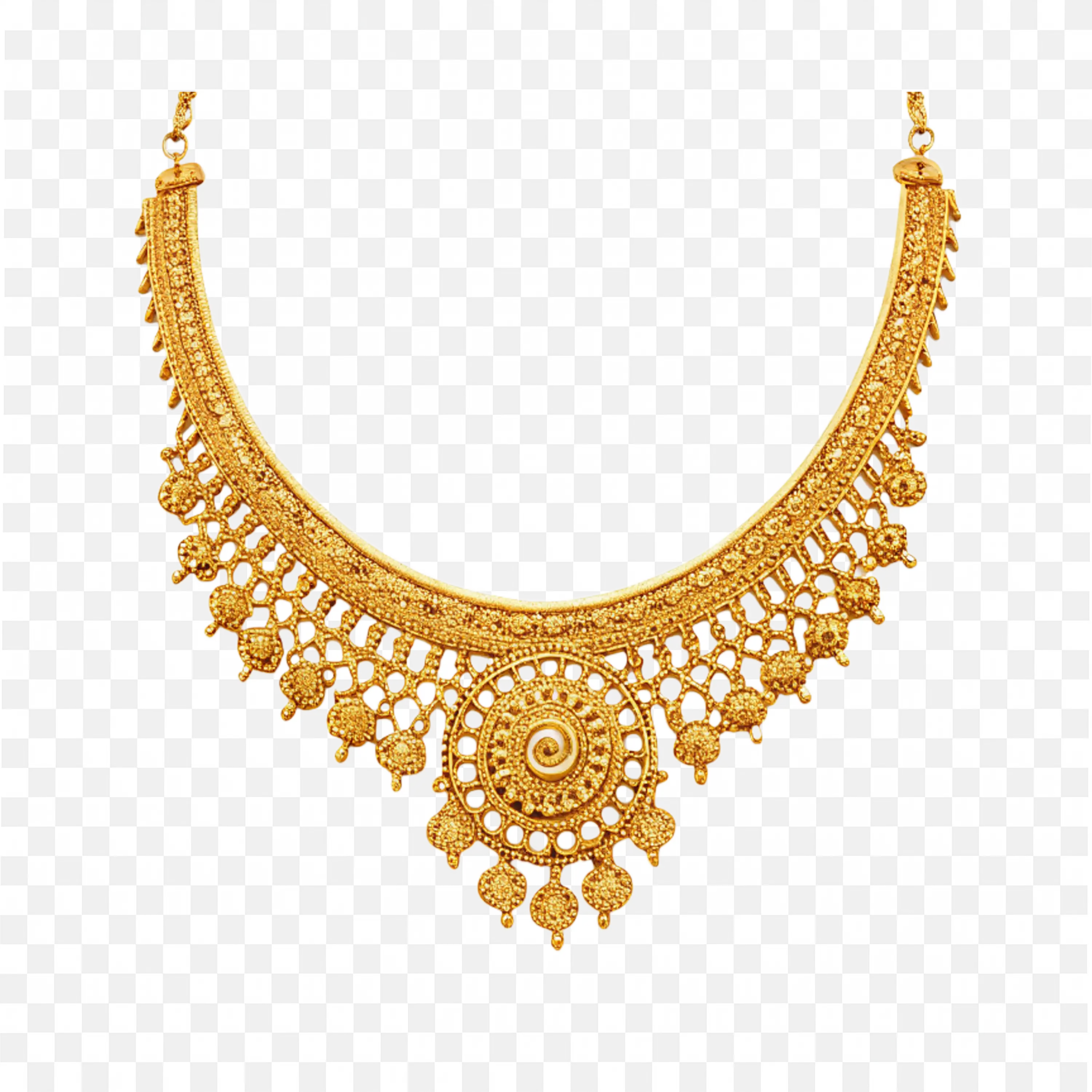 Classic Gold Necklace with Drop Dangling Designs Png Free