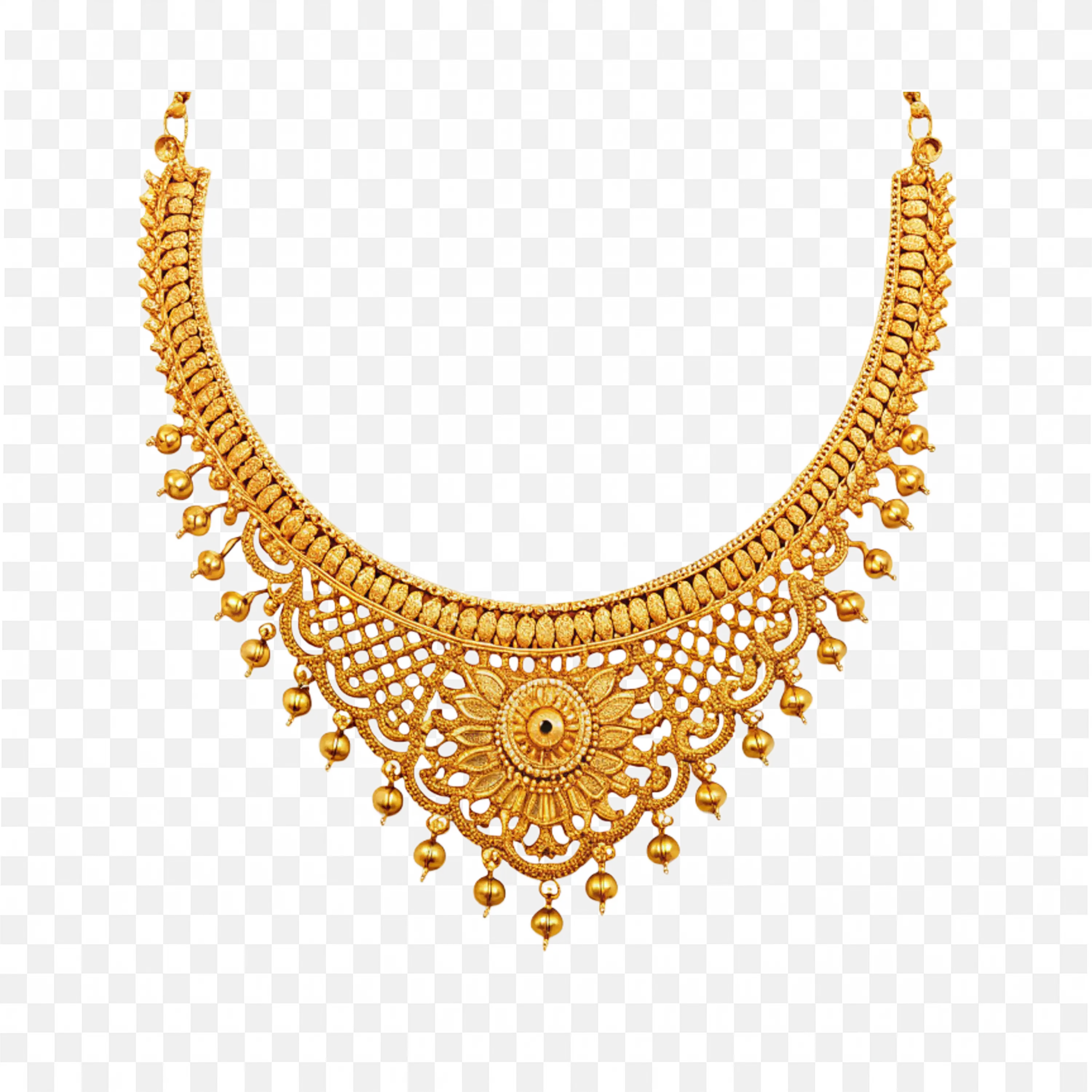 Classic Gold Necklace with Hanging Pendant Design Png