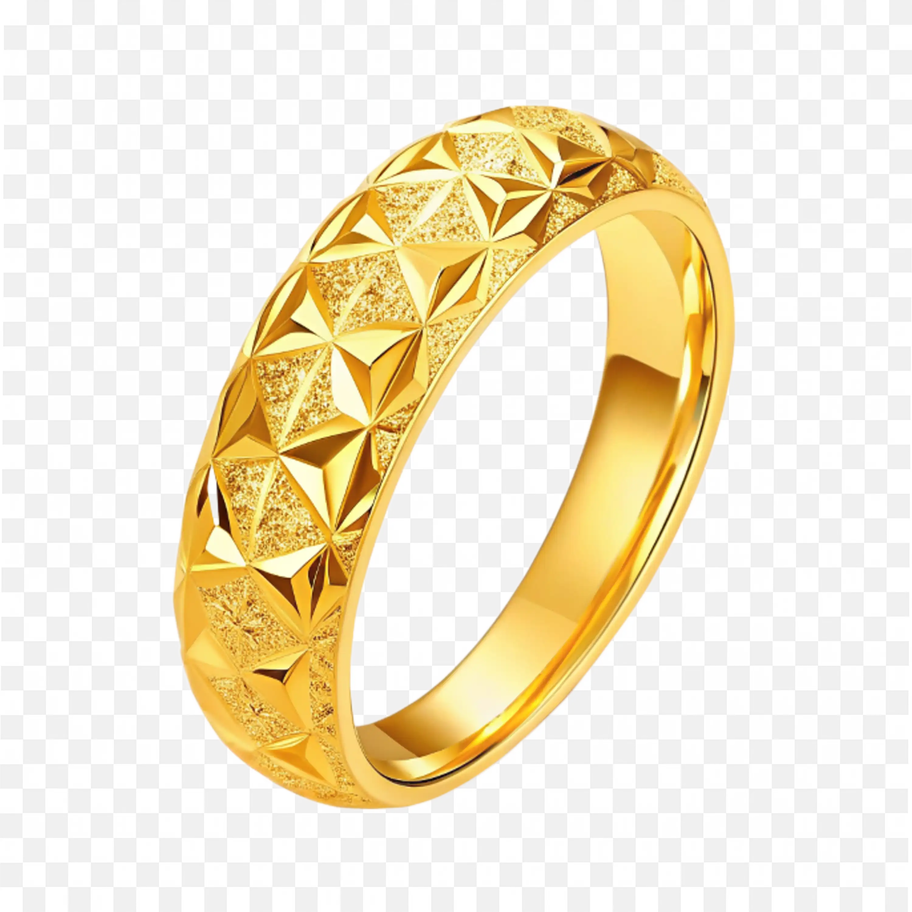 Classic Gold Ring with Bold Patterned Carvings Png Free