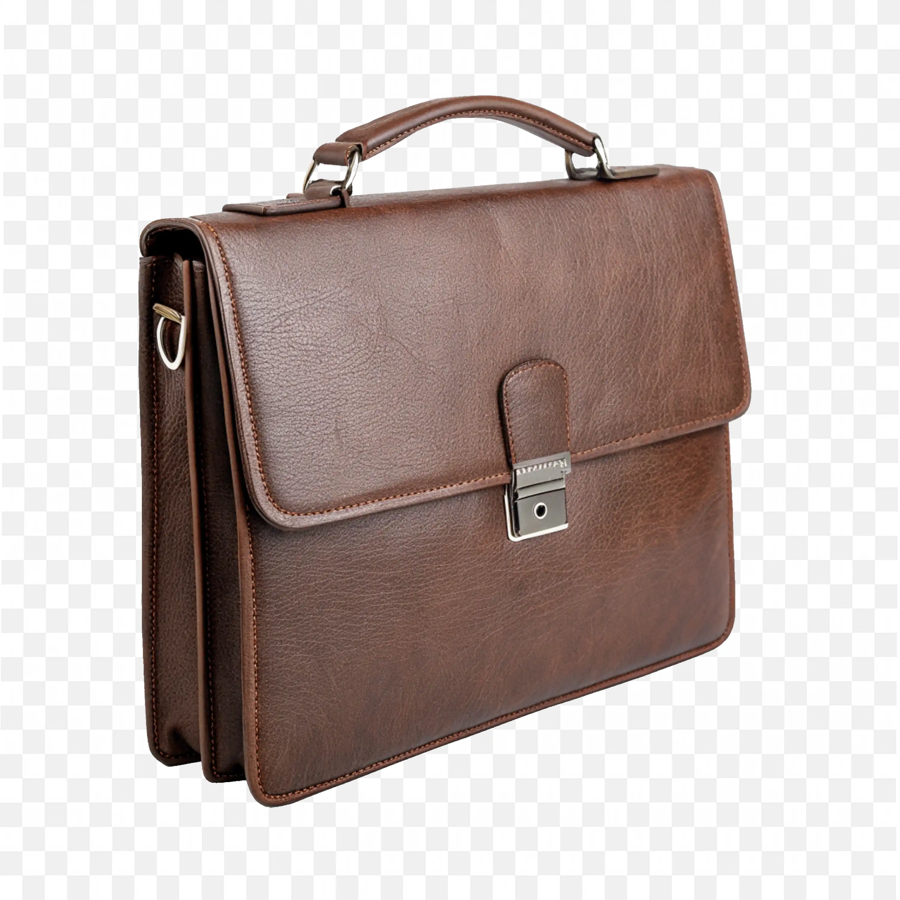 Classic Style Brown Leather Bag with Lock Free Png Download
