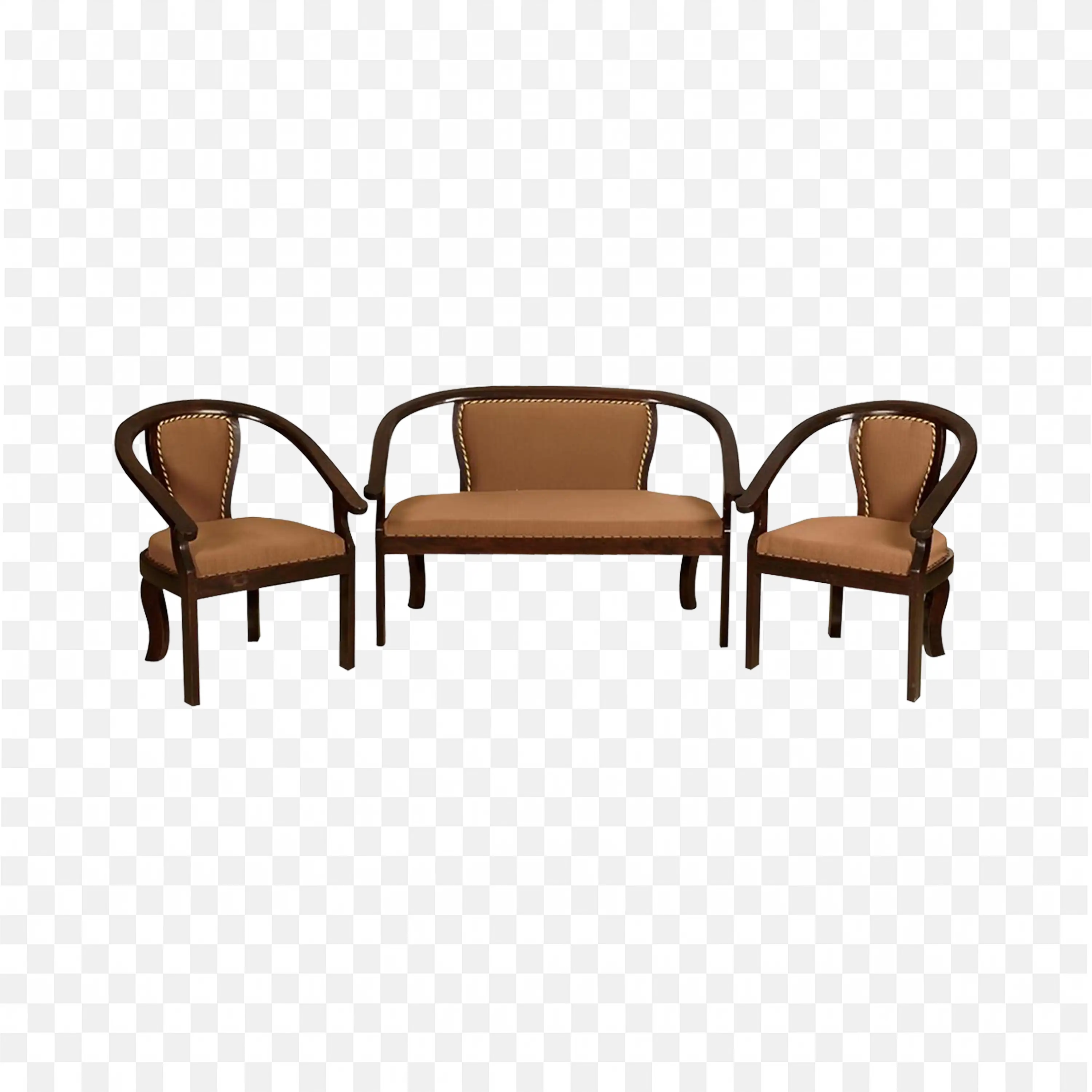 Classic Wooden Sofa Set with Two Chairs and a Table Image