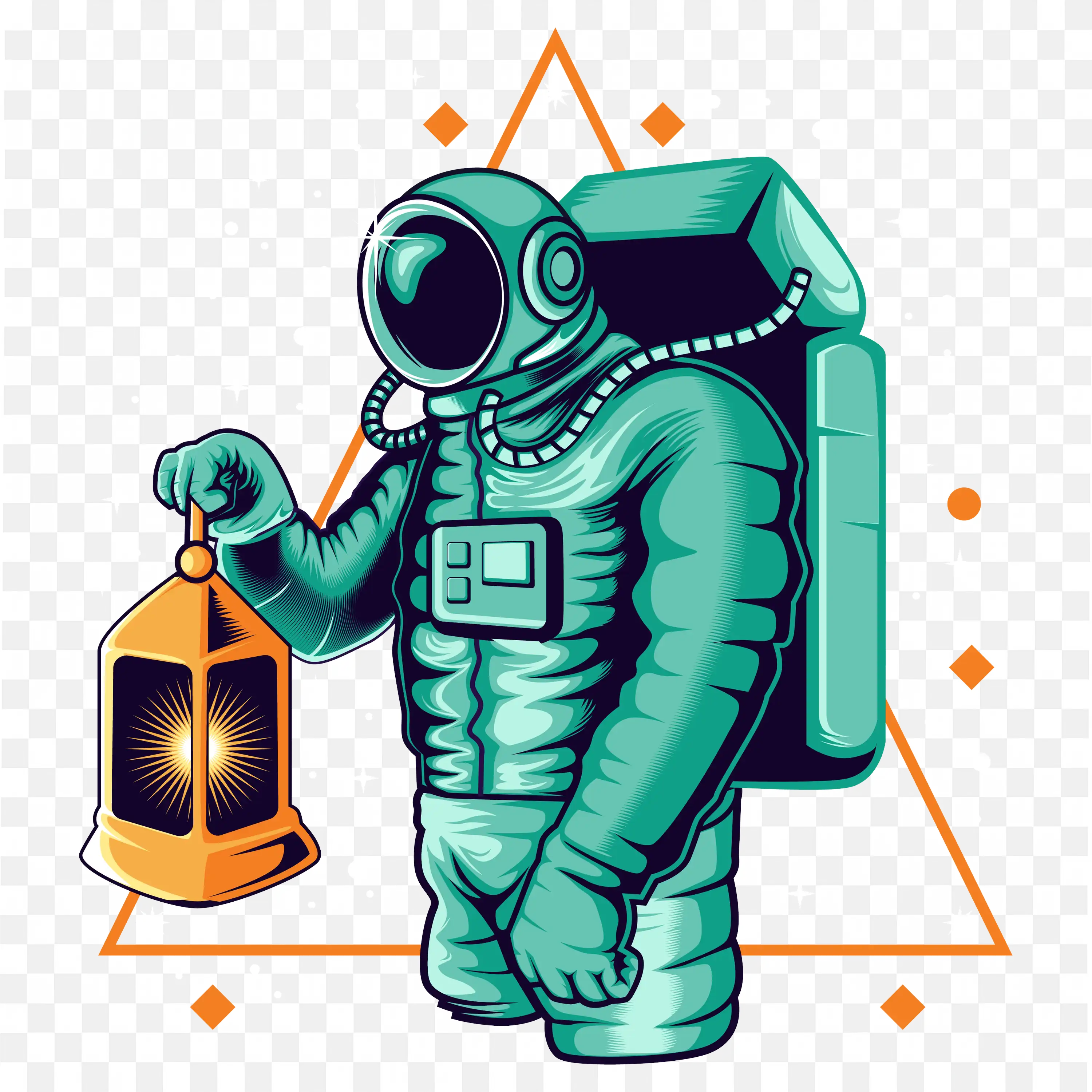 Colourful Space Explorer Holding Lantern Art Png for Free