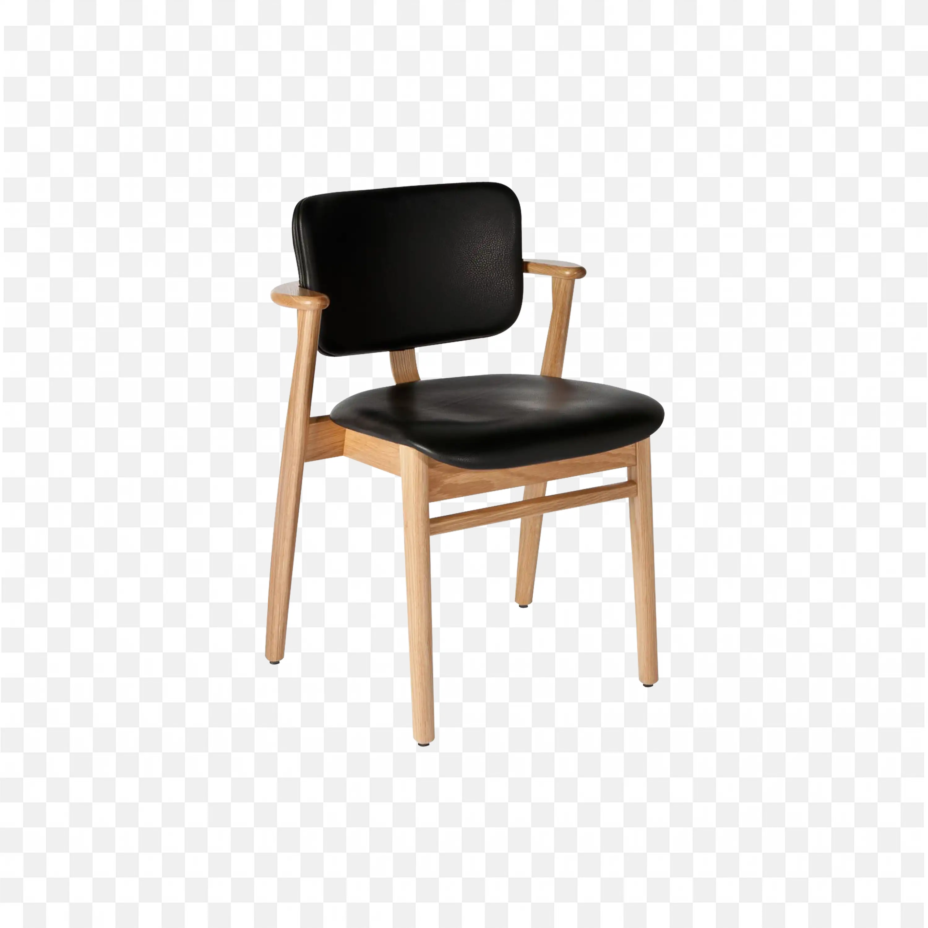 Comfortable Wooden Chair with a Black Cushioned Seat Png