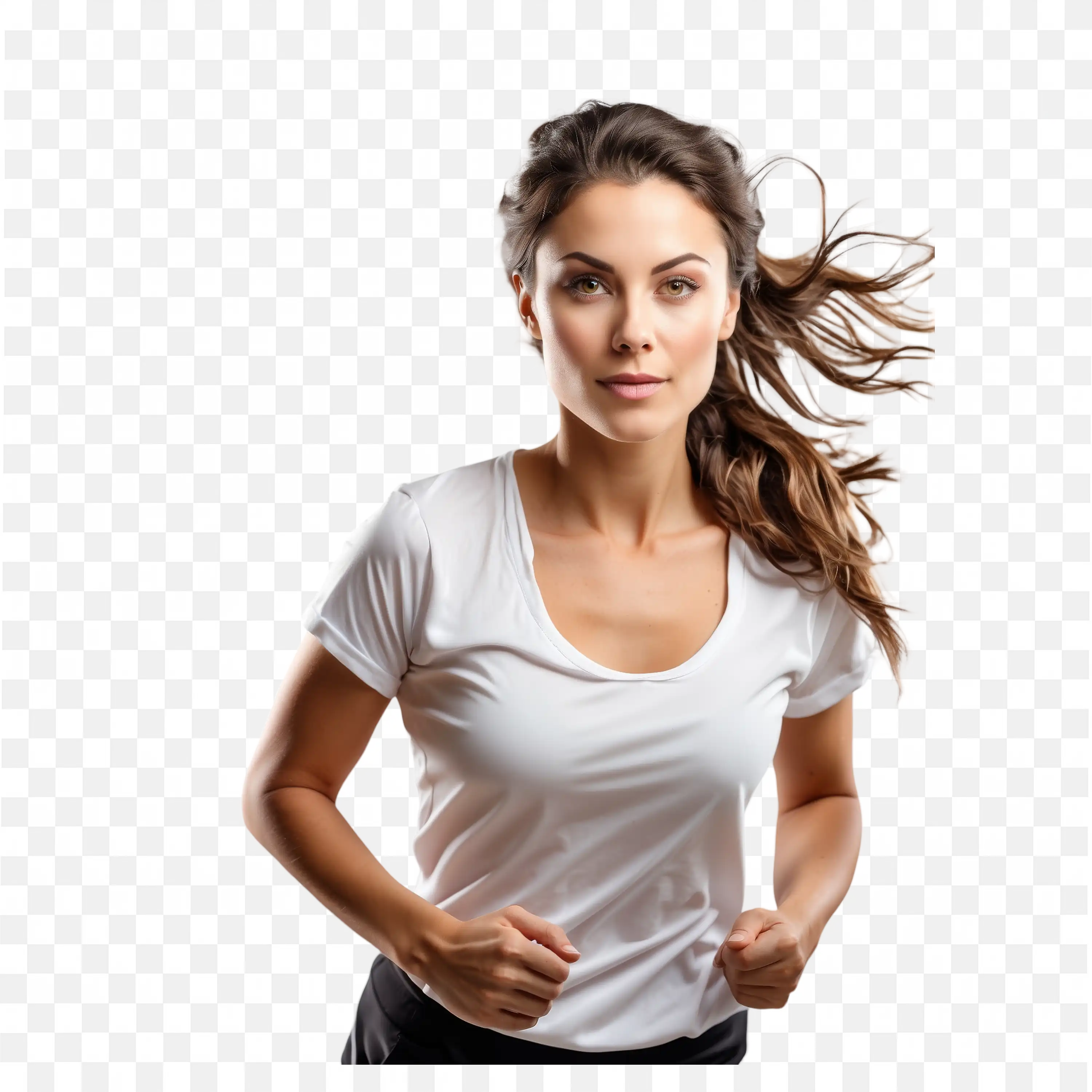Confident Athletic Woman in White T Shirt and Ponytail Png