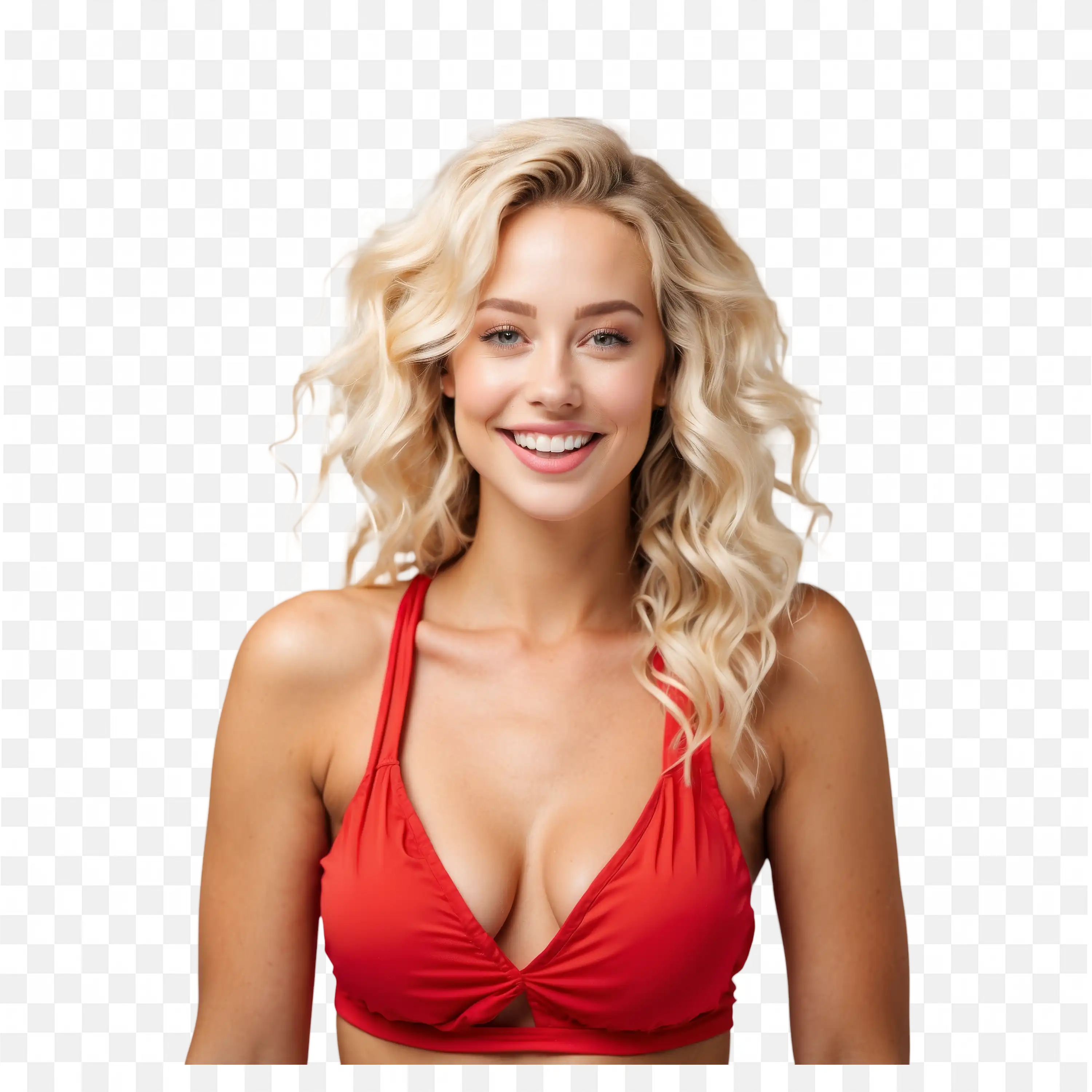Confident Blonde Woman Posing in Red Top Png Image Download