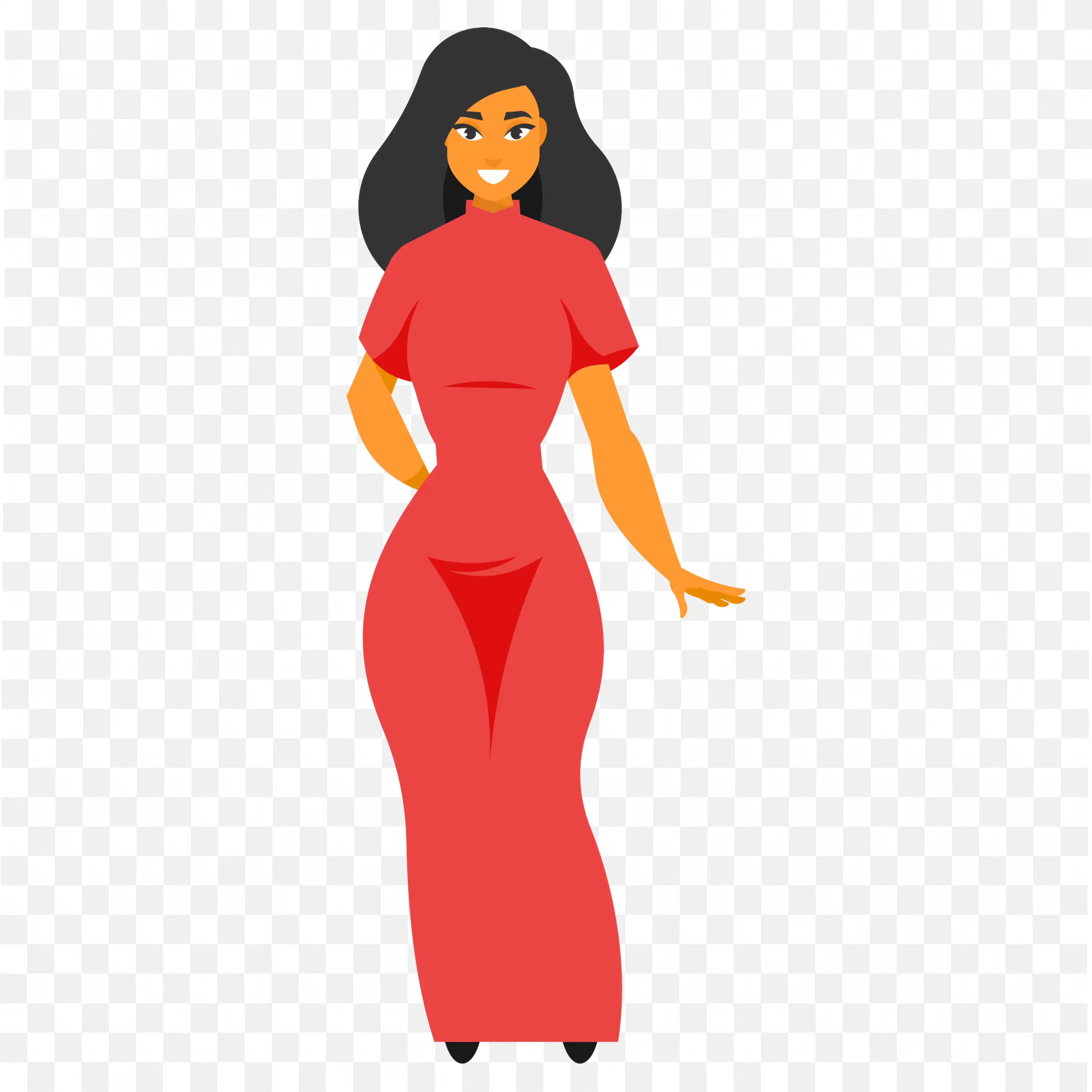 Confident Pose of a Woman in Red Dress Standing Png for Free