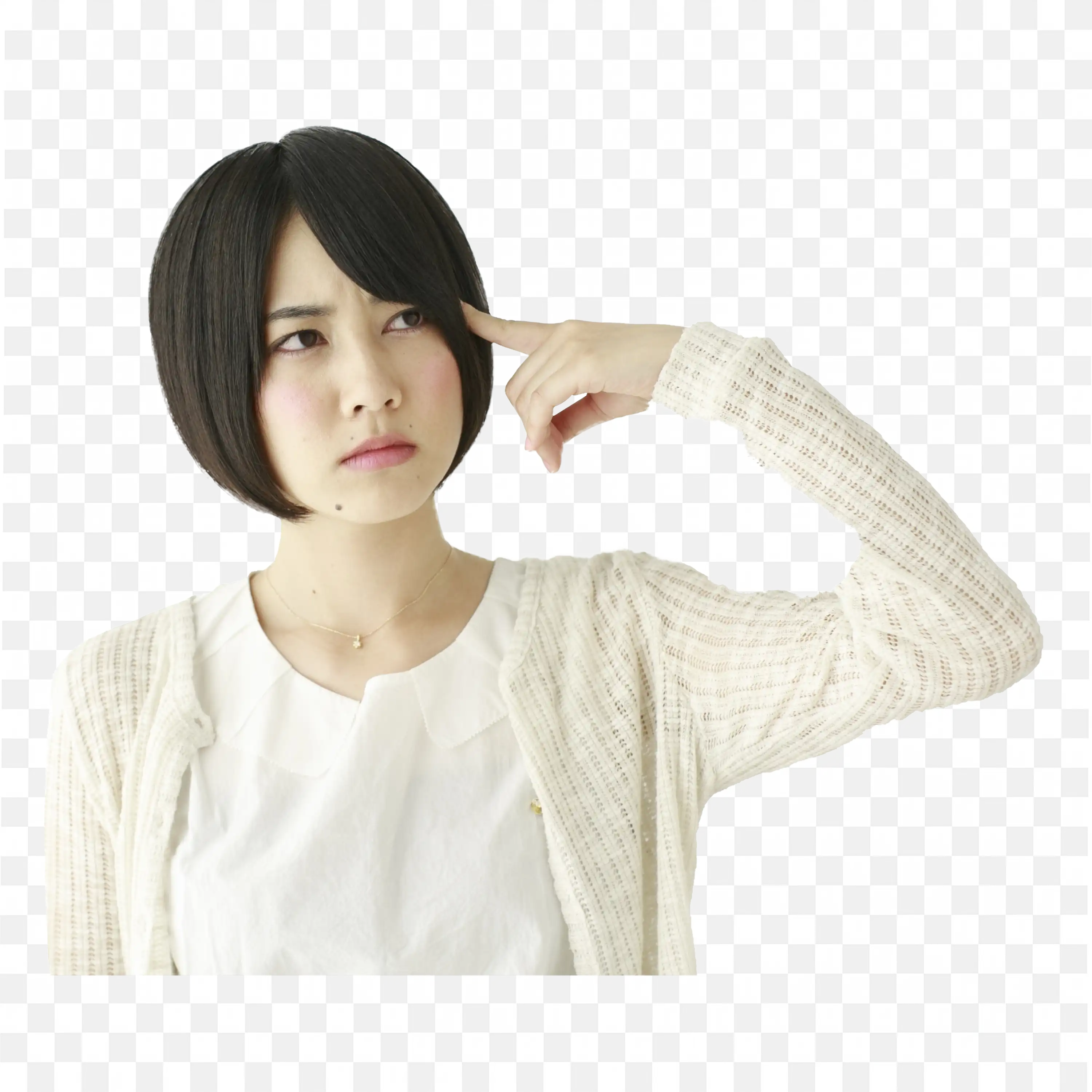 Confused Woman Thinking By Placing Hand on Head Png Free