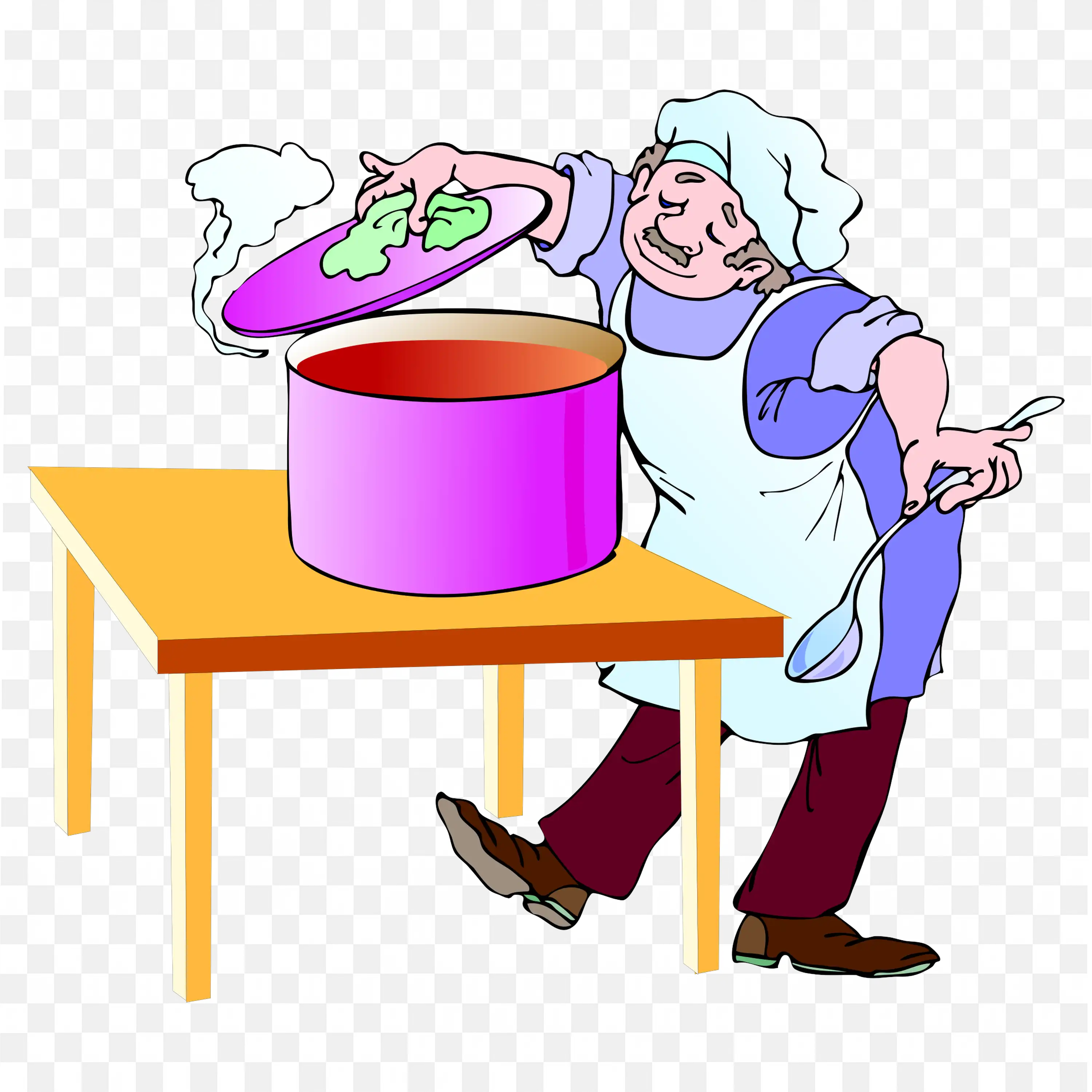 Cook Lifting Cover from the Pot While Stirring Food on Stove