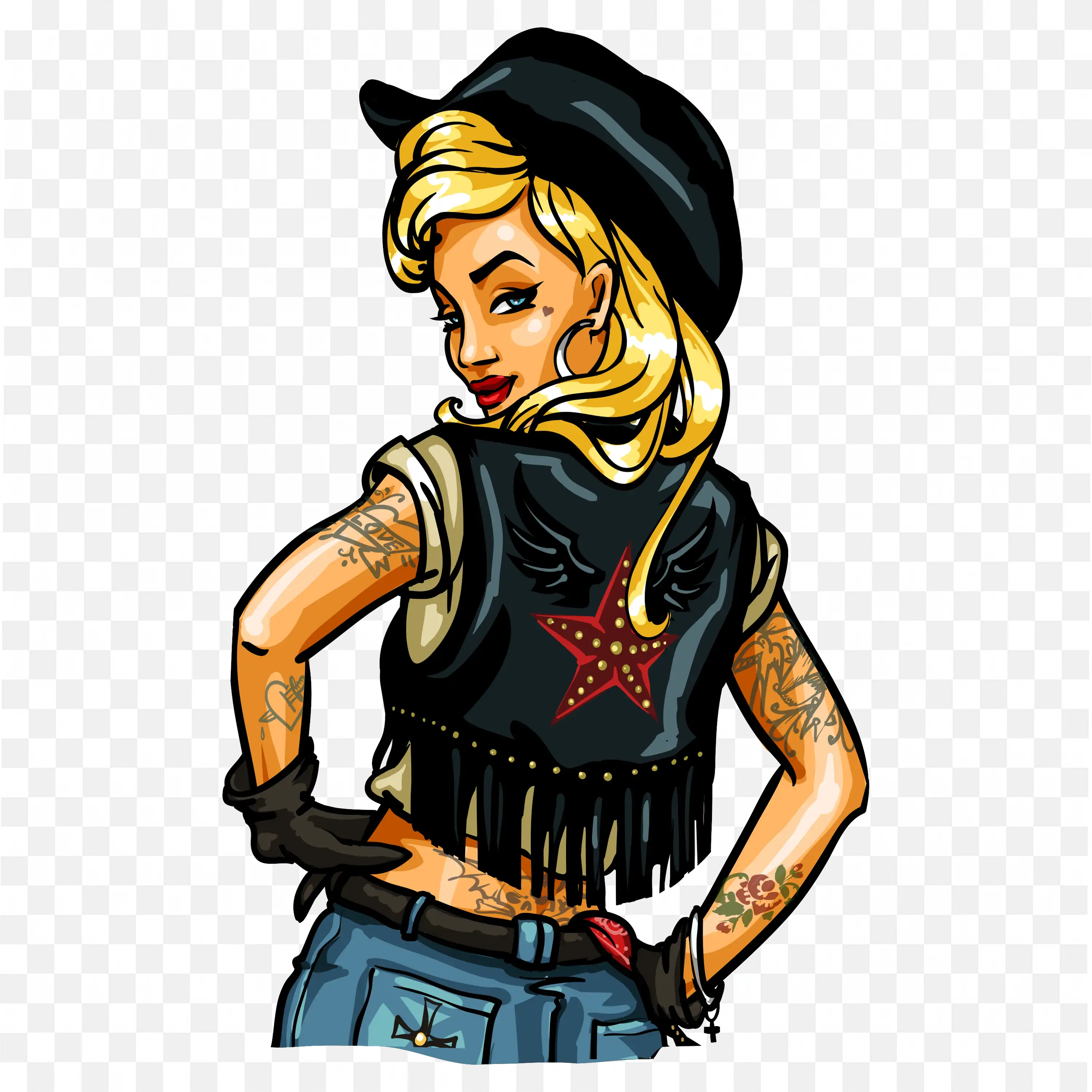 Cowgirl in Star Shirt with Bold Expression Png for Free