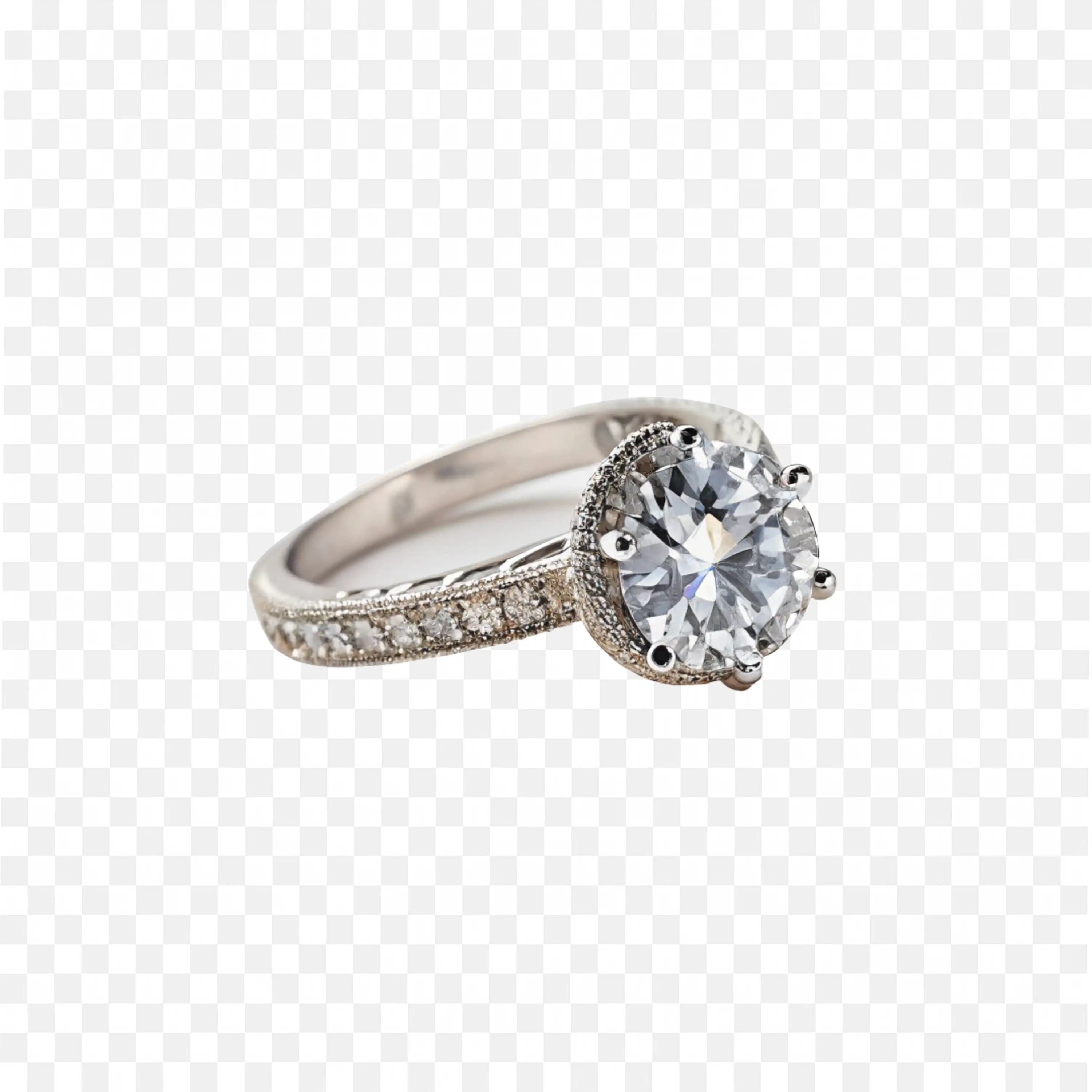 Diamond Engagement Ring with White Gold Band Png for Free