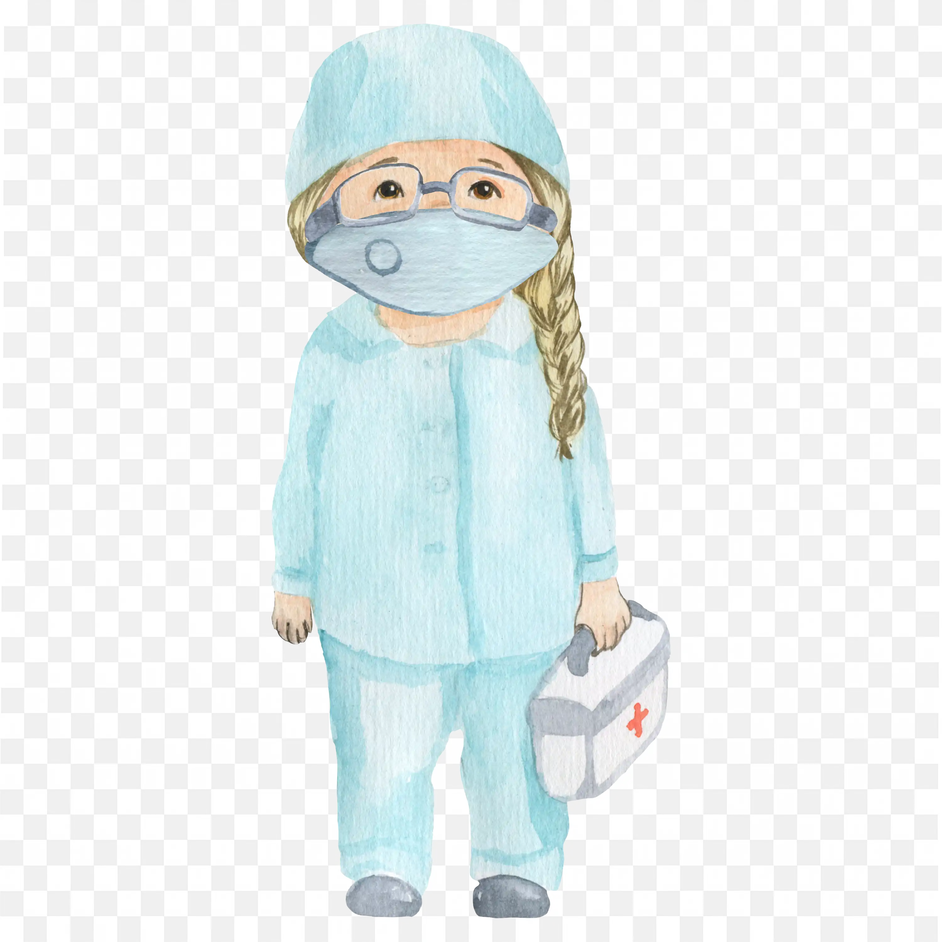 Doctor Outfit Kid with Mask a Glasses and a First Aid Kit
