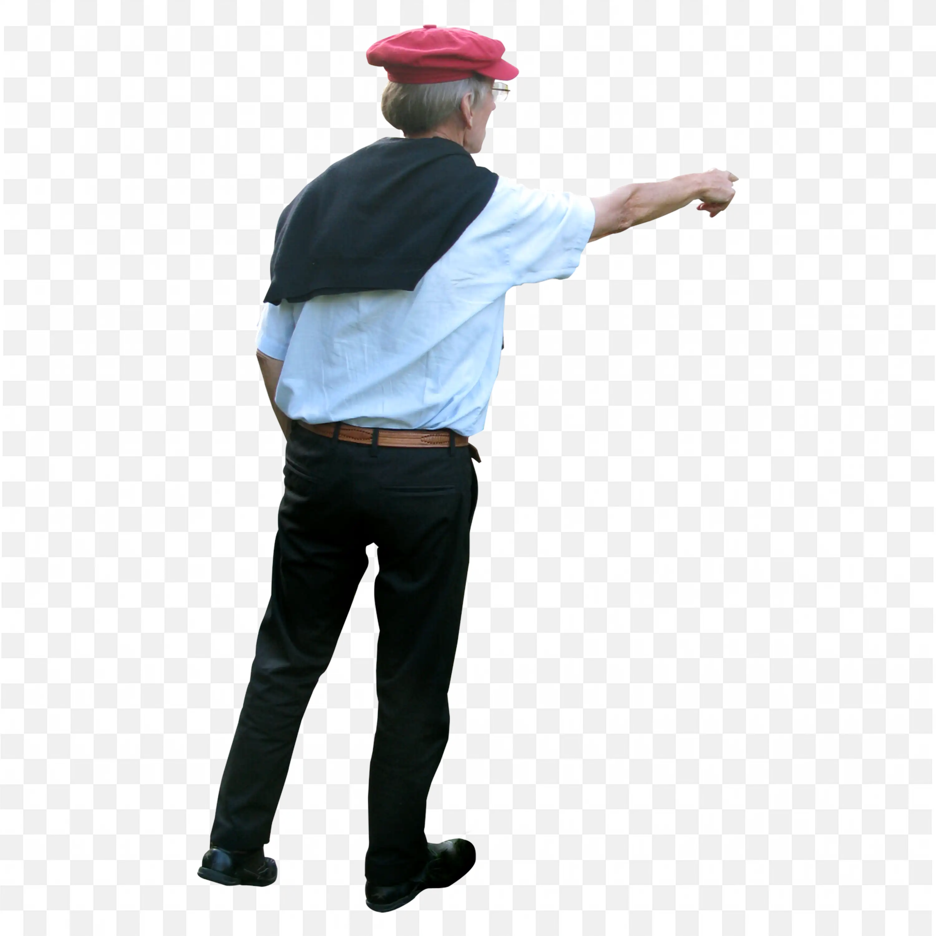 Elder Man in Red Beret Pointing with Black Sweater Png