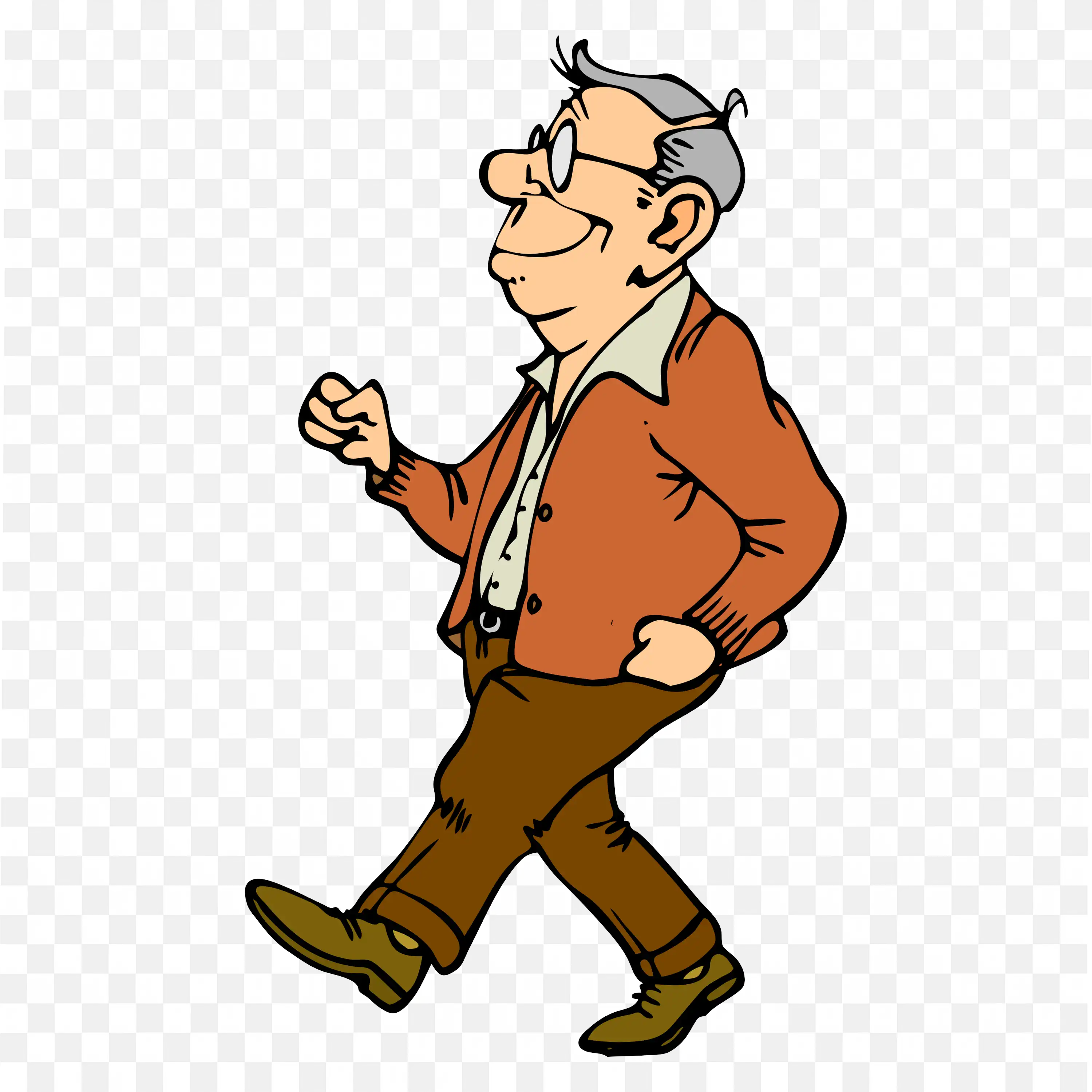 Elderly Cartoon Man Walking Happily with a Smile Png Free