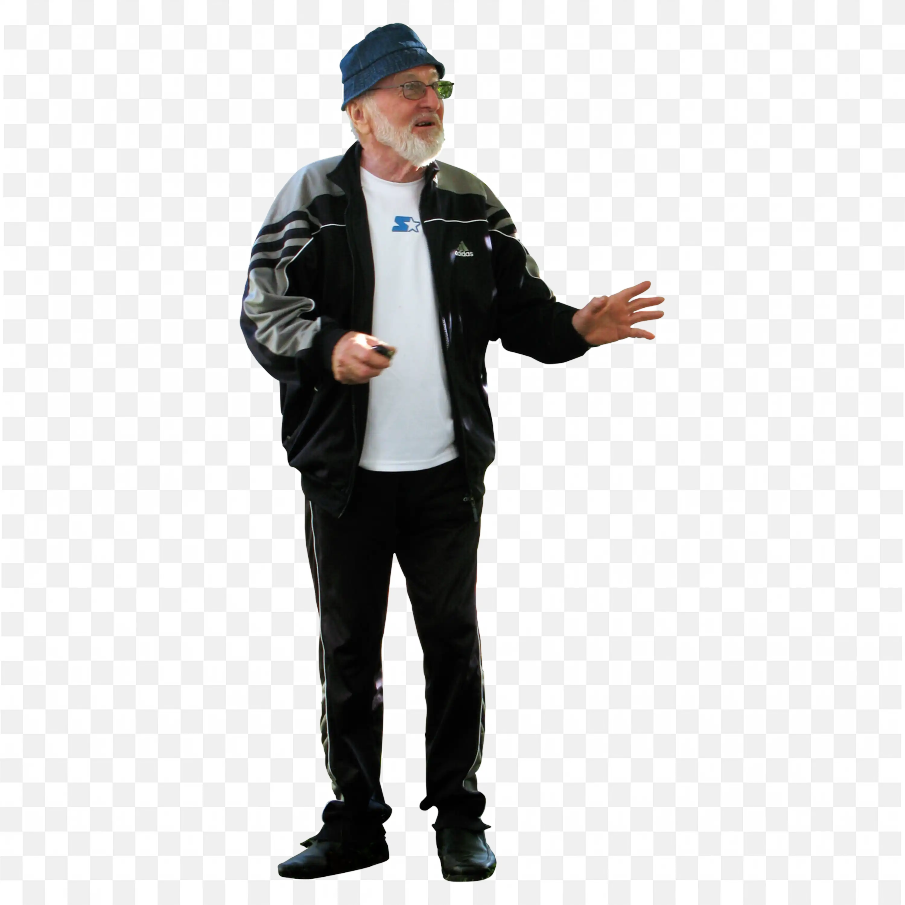 Elderly Man in Tracksuit and Hat Gesturing Something Free Png
