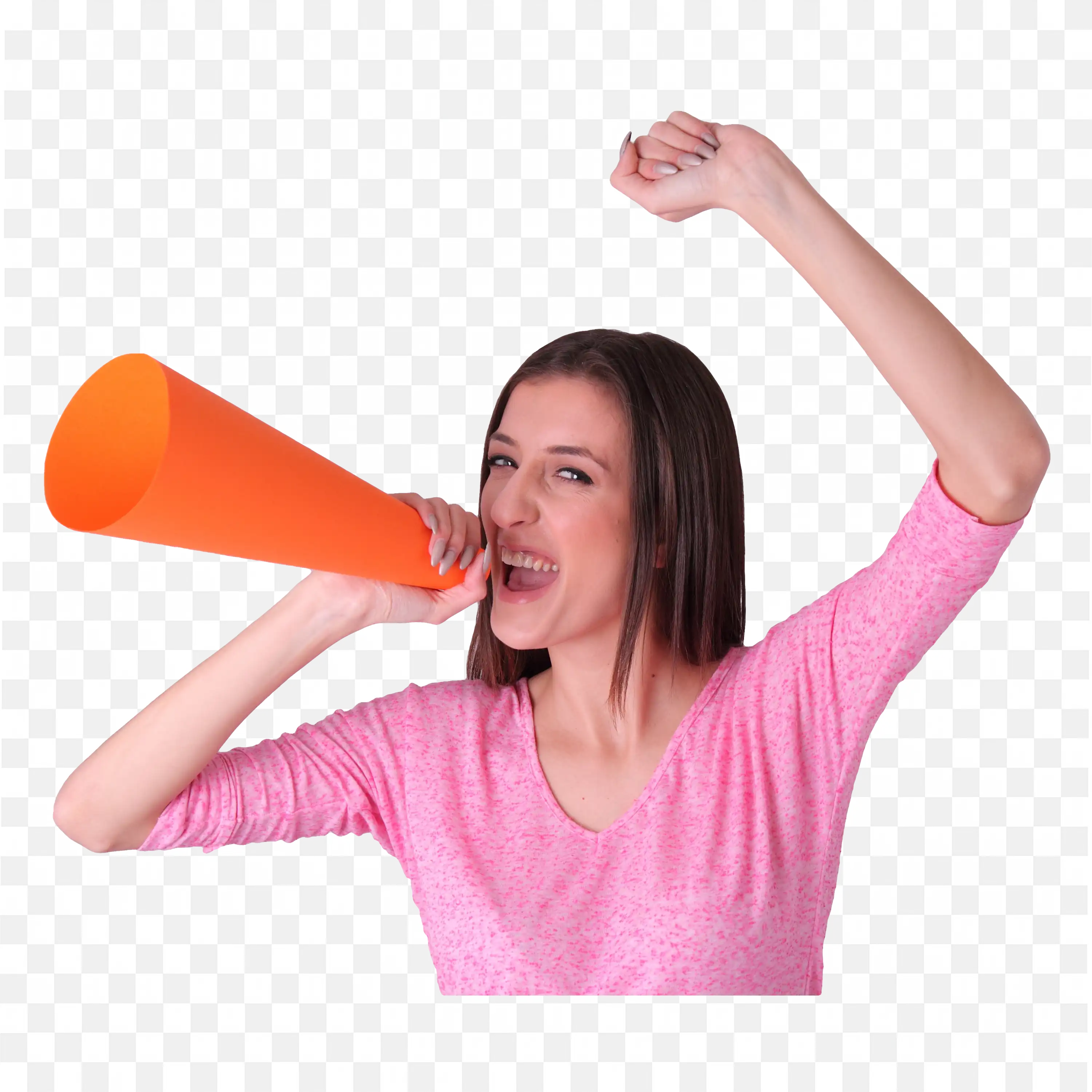 Download the Energetic Woman Cheering with Megaphone Png