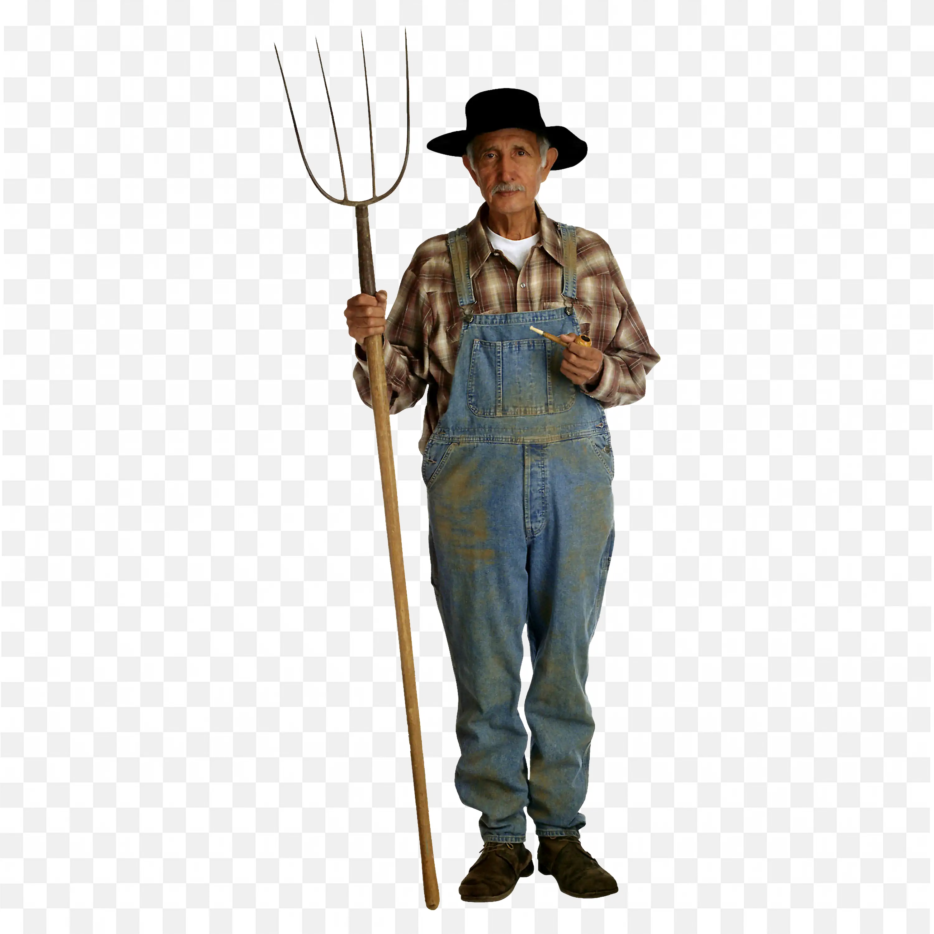 Download the Farmer Standing with Pitchfork and Hat Png