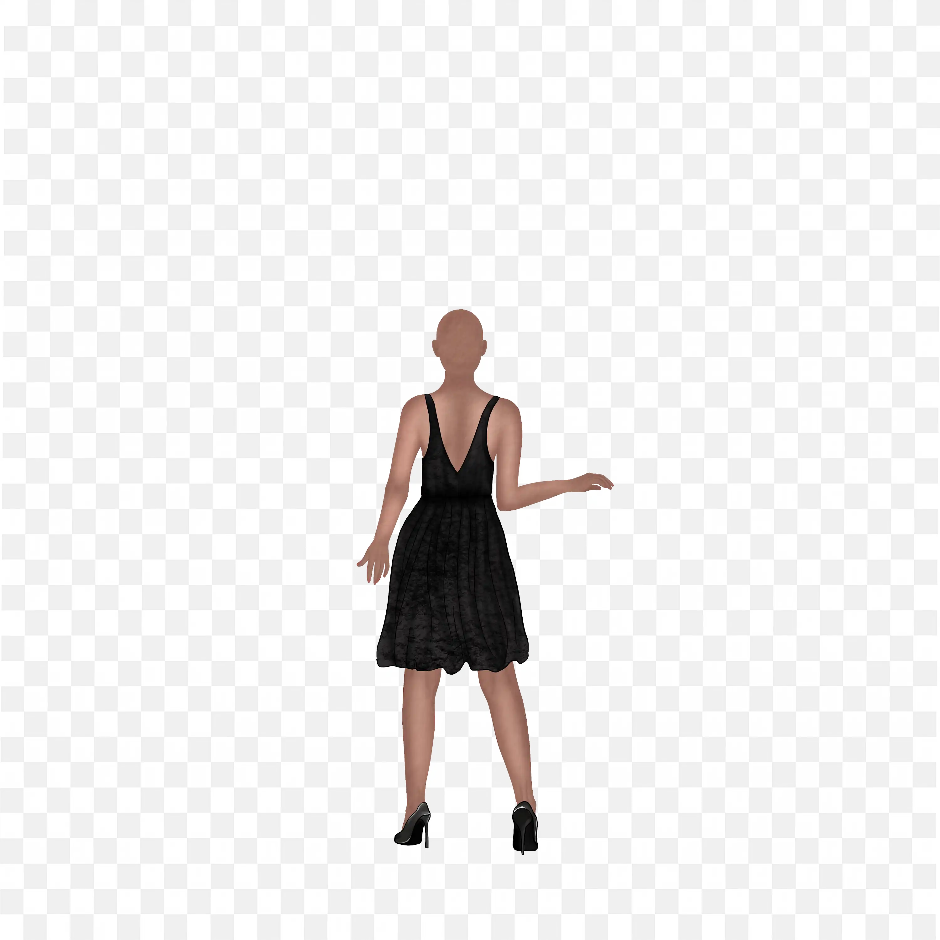 Fashion Woman in Black Dress Seen from the Back Png Download