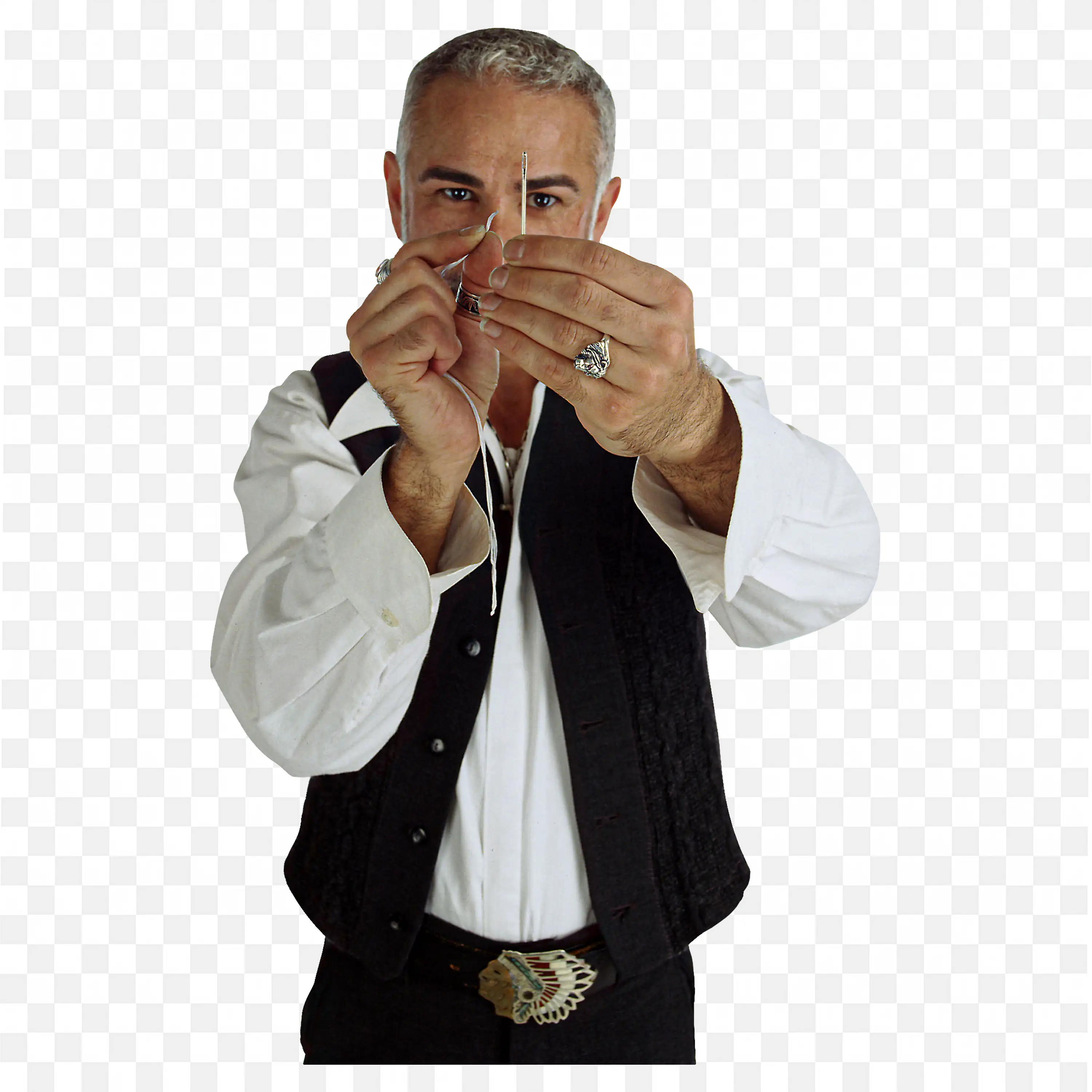 Fashion Designer Inserting Thread to a Needle with Focused