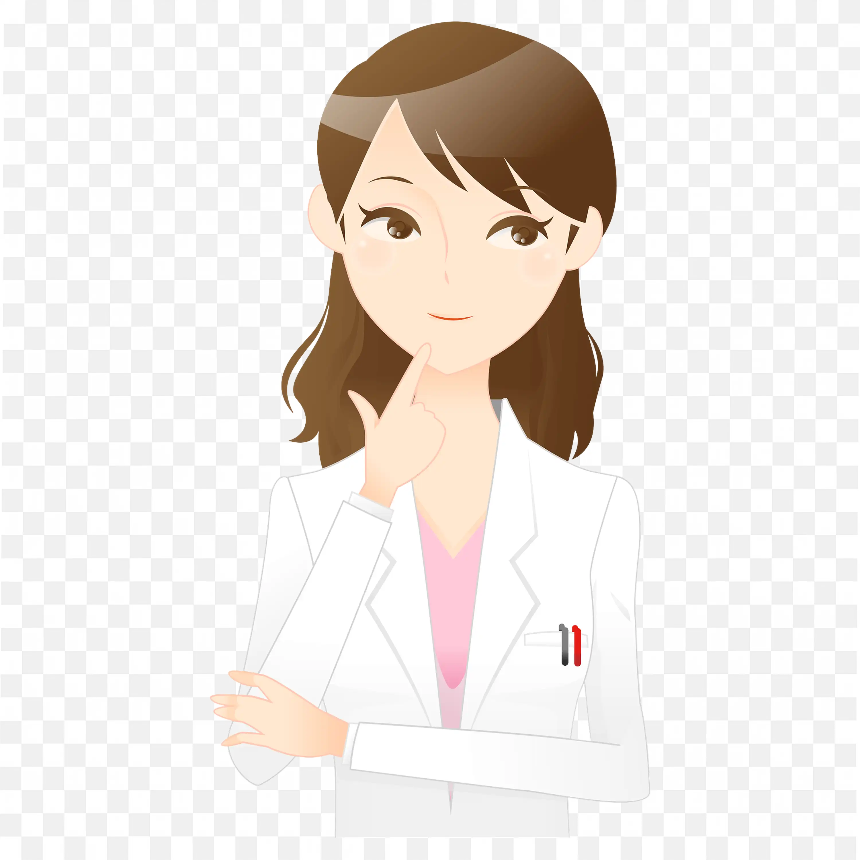 Female Doctor Cartoon Visual in White Coat Thinking Png