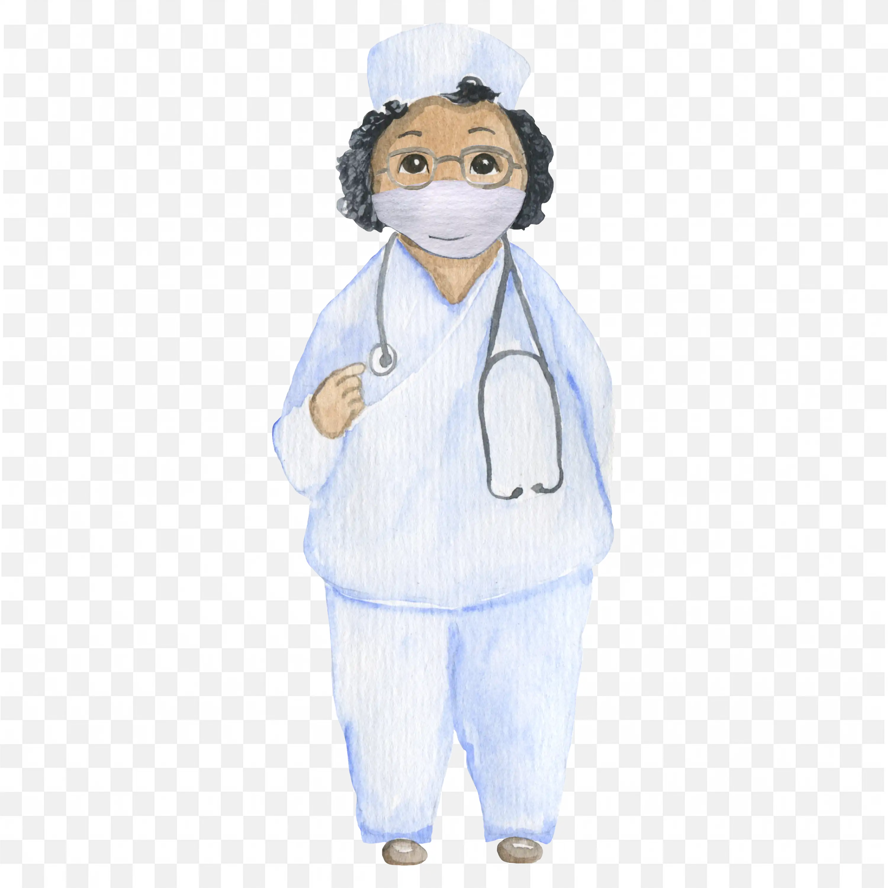 Female Nurse with Glasses and Protective Mask and Uniform