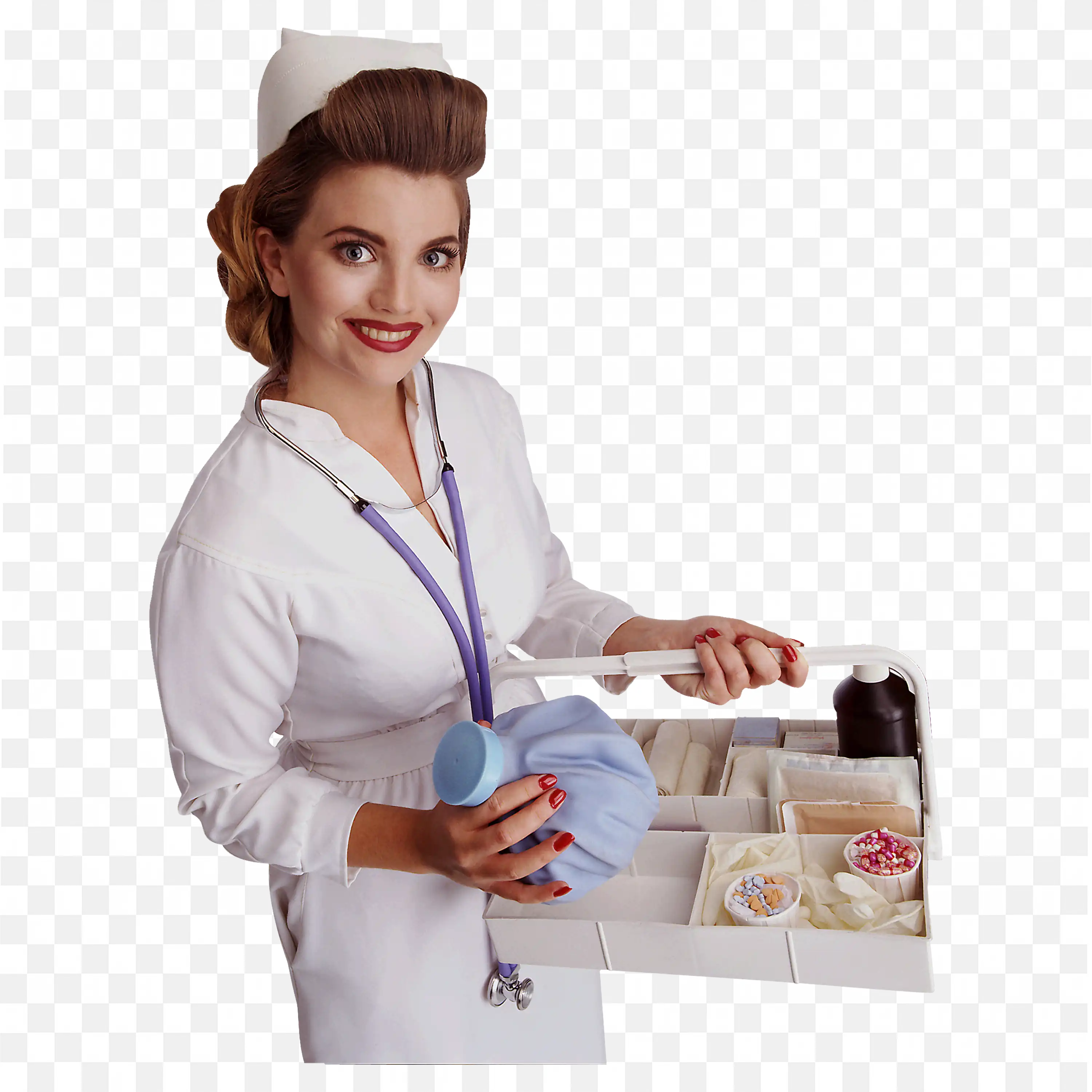 Female Nurse Is Taking Medical Supplies from a Drawer Png