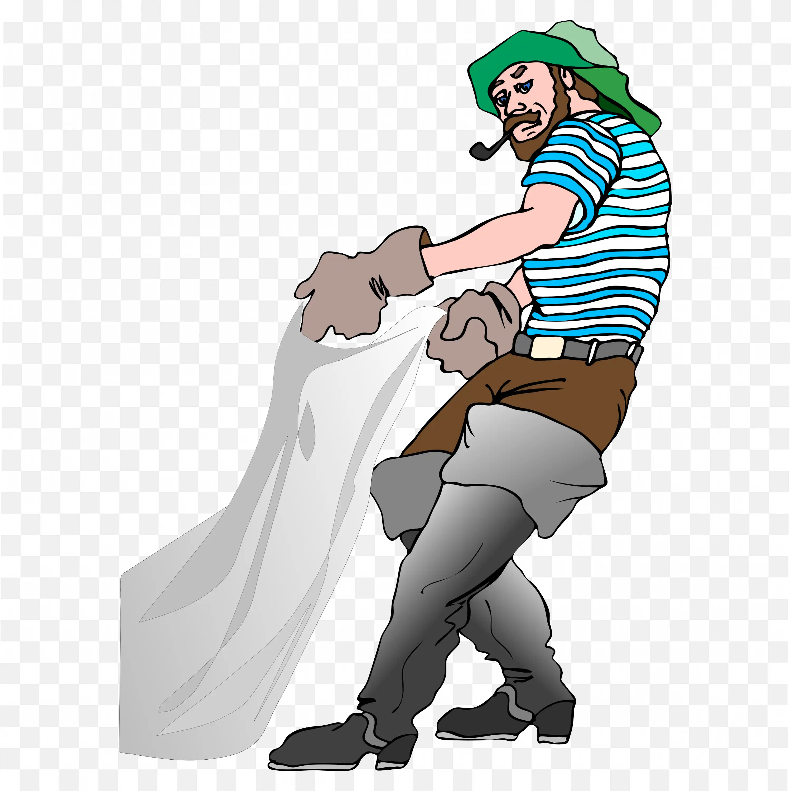 Fisherman Pulling a Heavy Fishing Net with Strong Arms Png