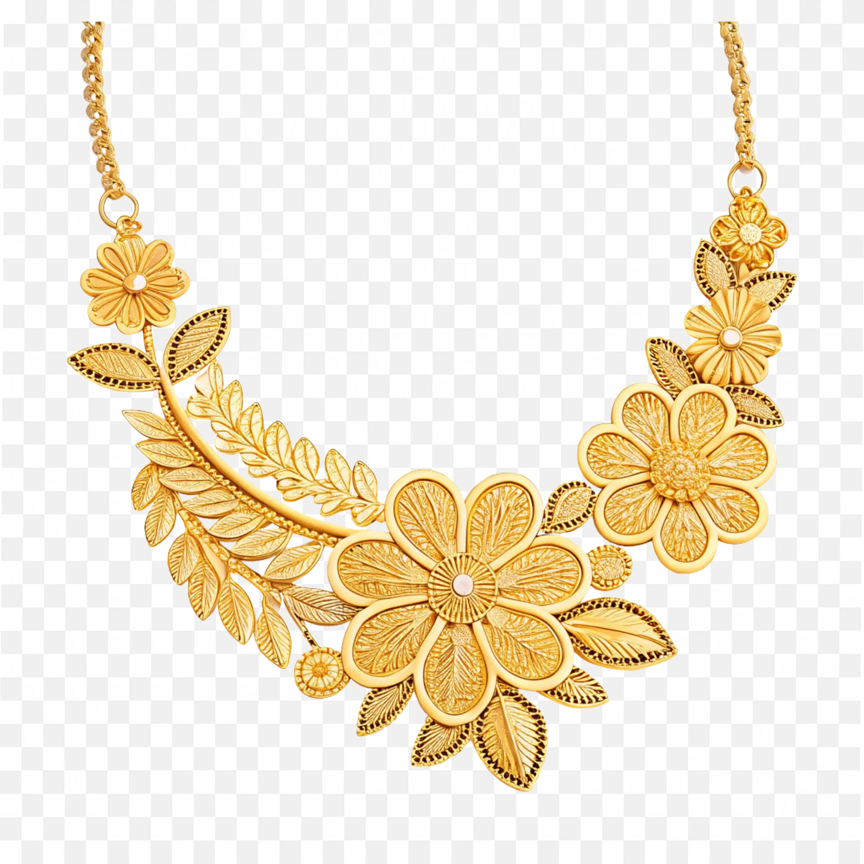 Floral Designer Gold Necklace with Petal Design Png Free