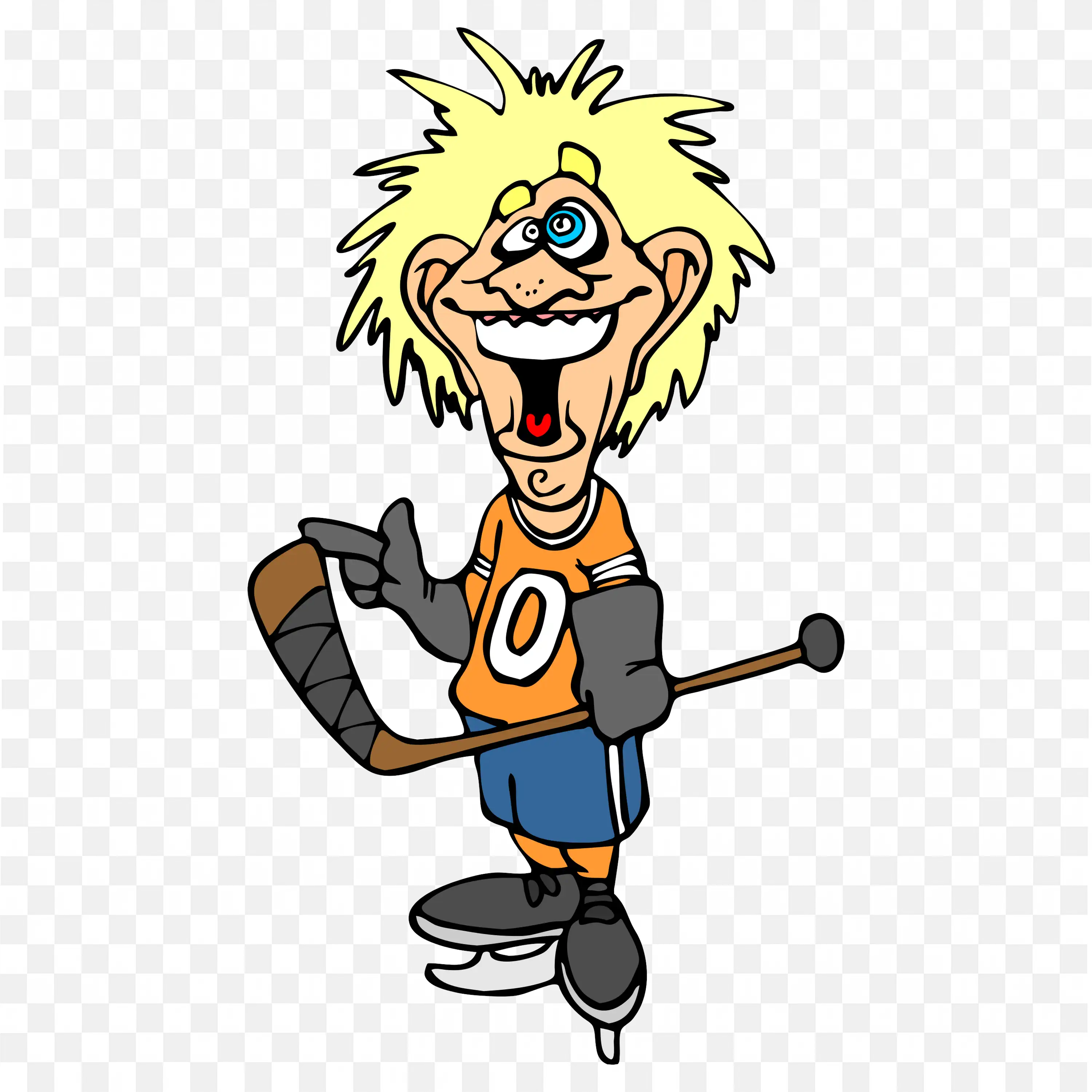 Funny Cartoon Hockey Player with Stick and Helmet Png Free