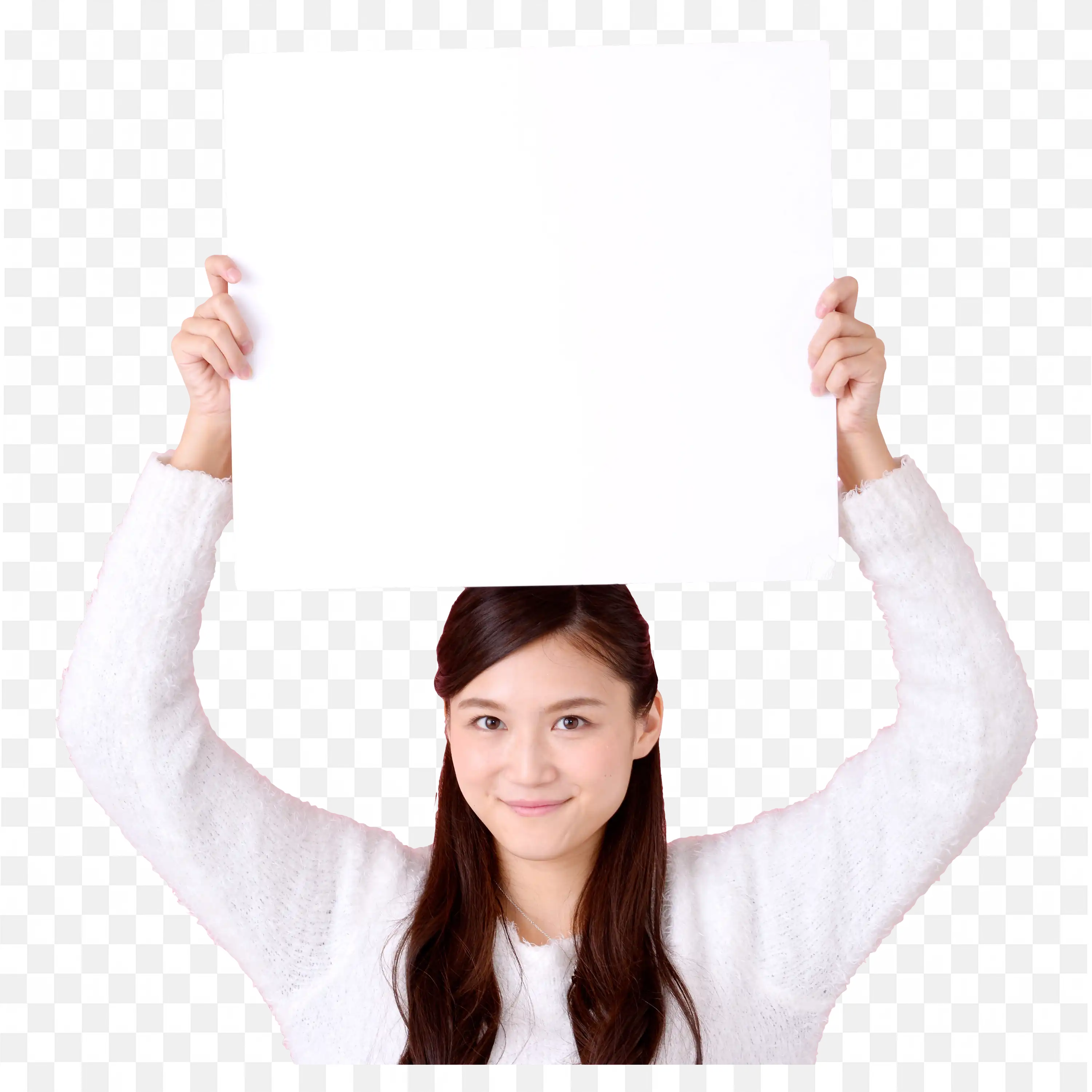 Girl Holding White Poster Above Her Head Free Png Image