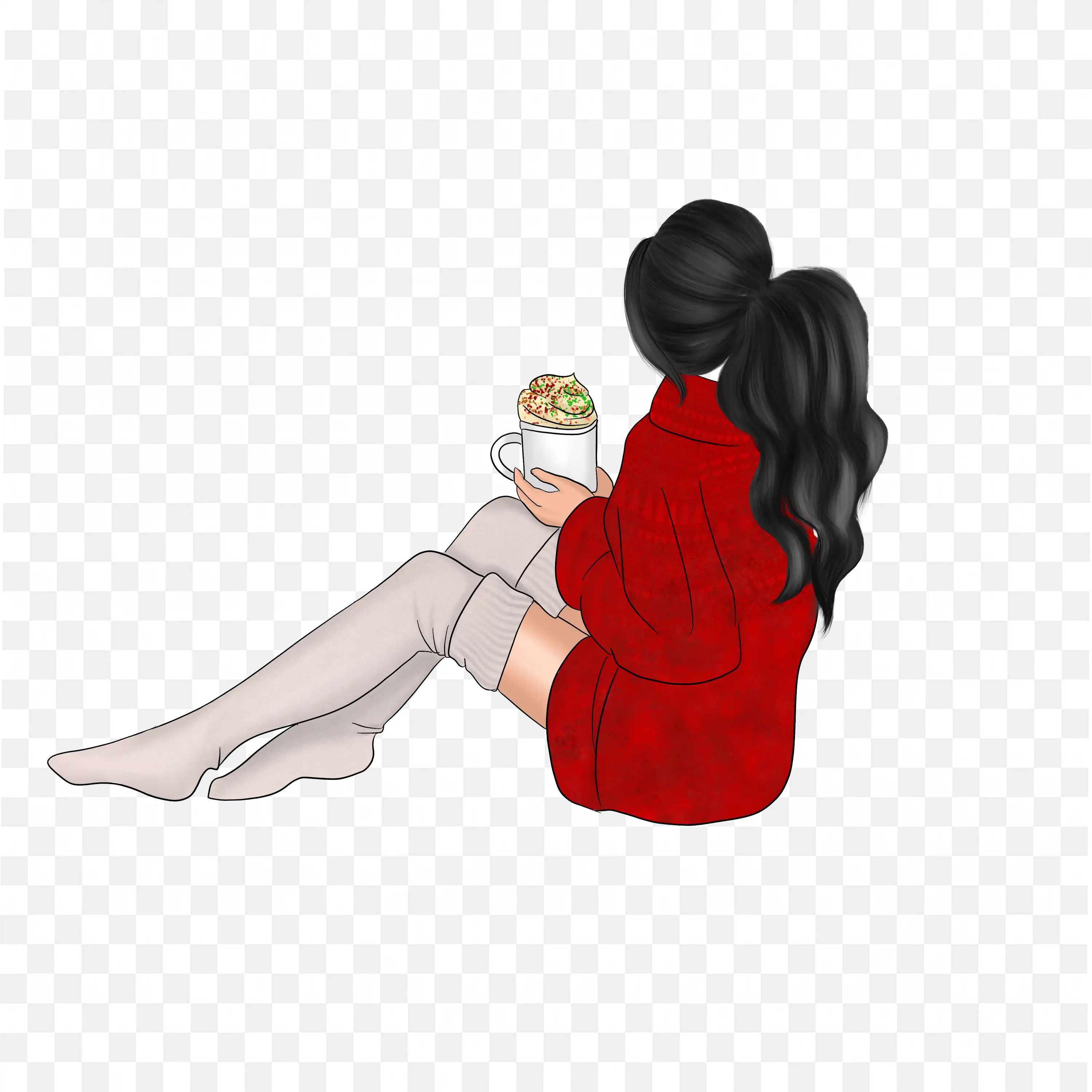 Girl in Red Hoodie Sitting Relaxed and Eating Burger Png