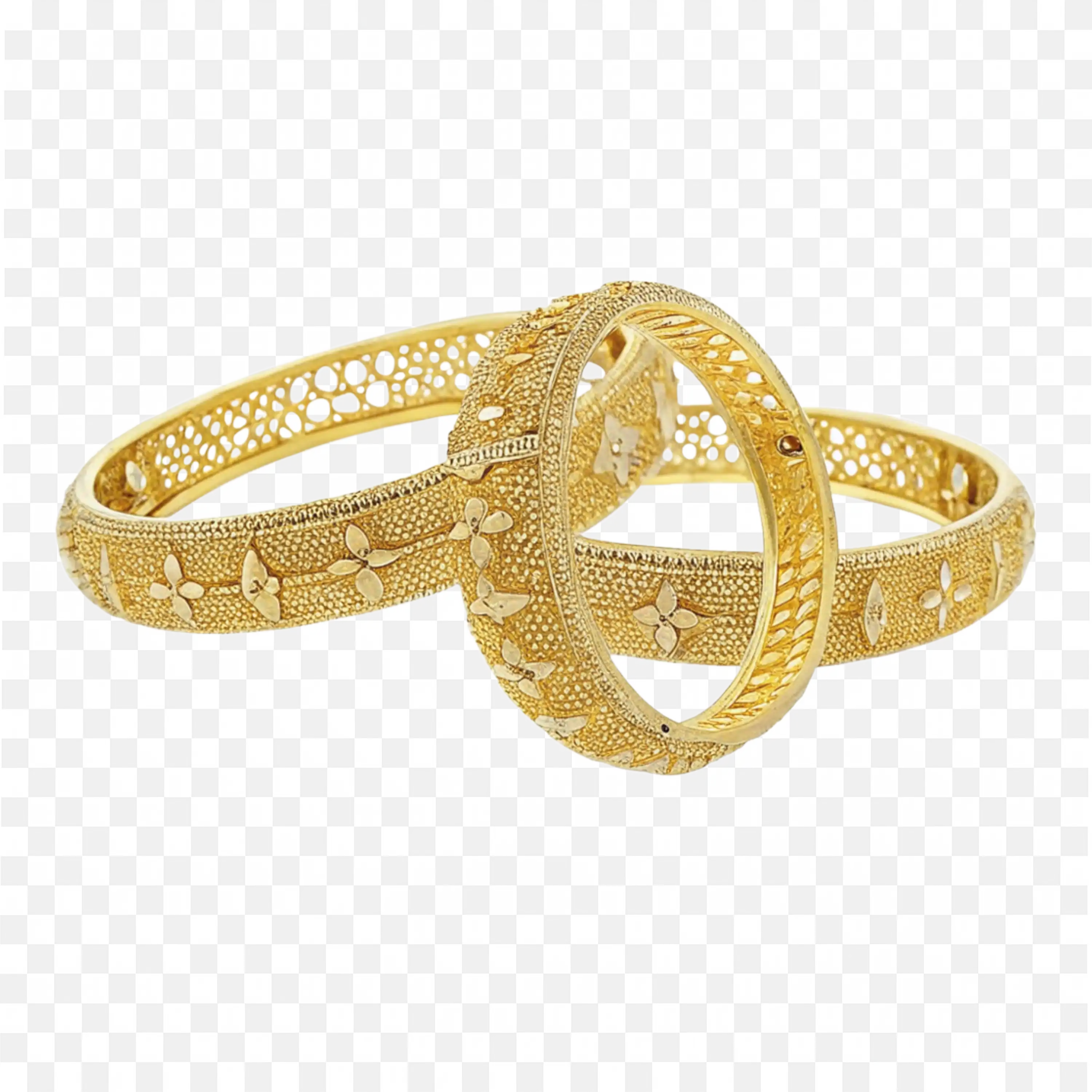 Gold Bangles Set with Circular Design for Women Free Png