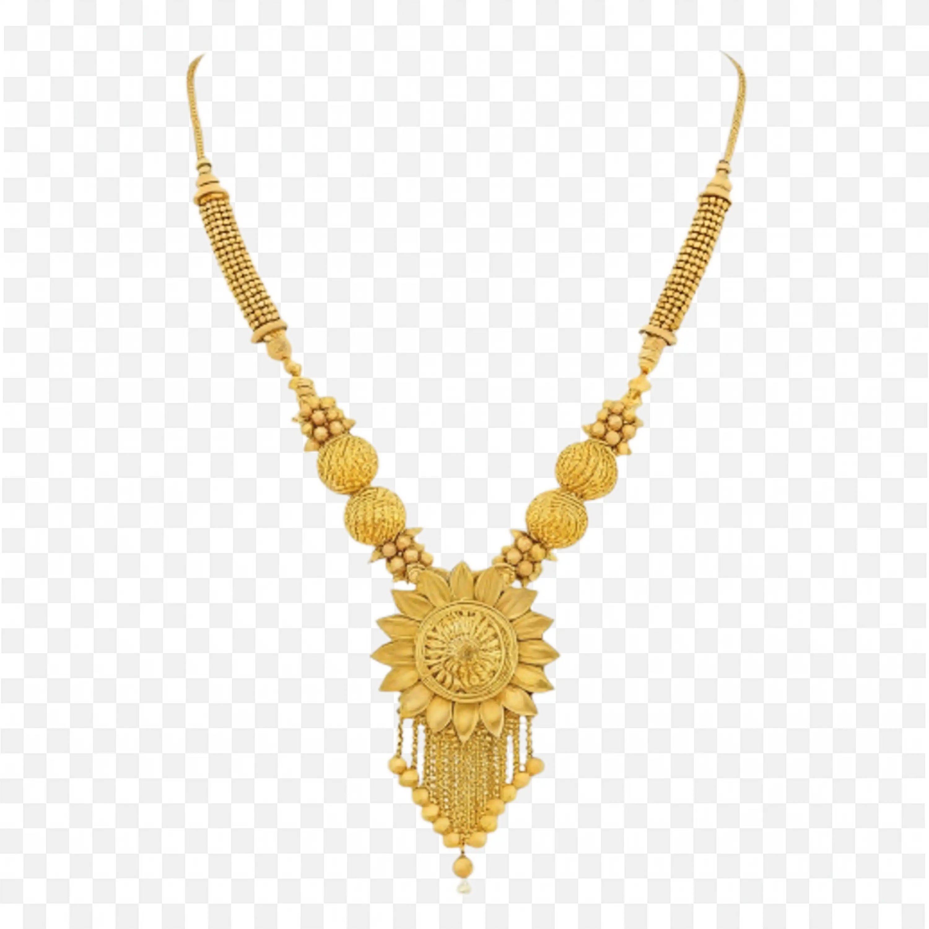 Gold Necklace with Temple Work Perfect for Grand Events Png