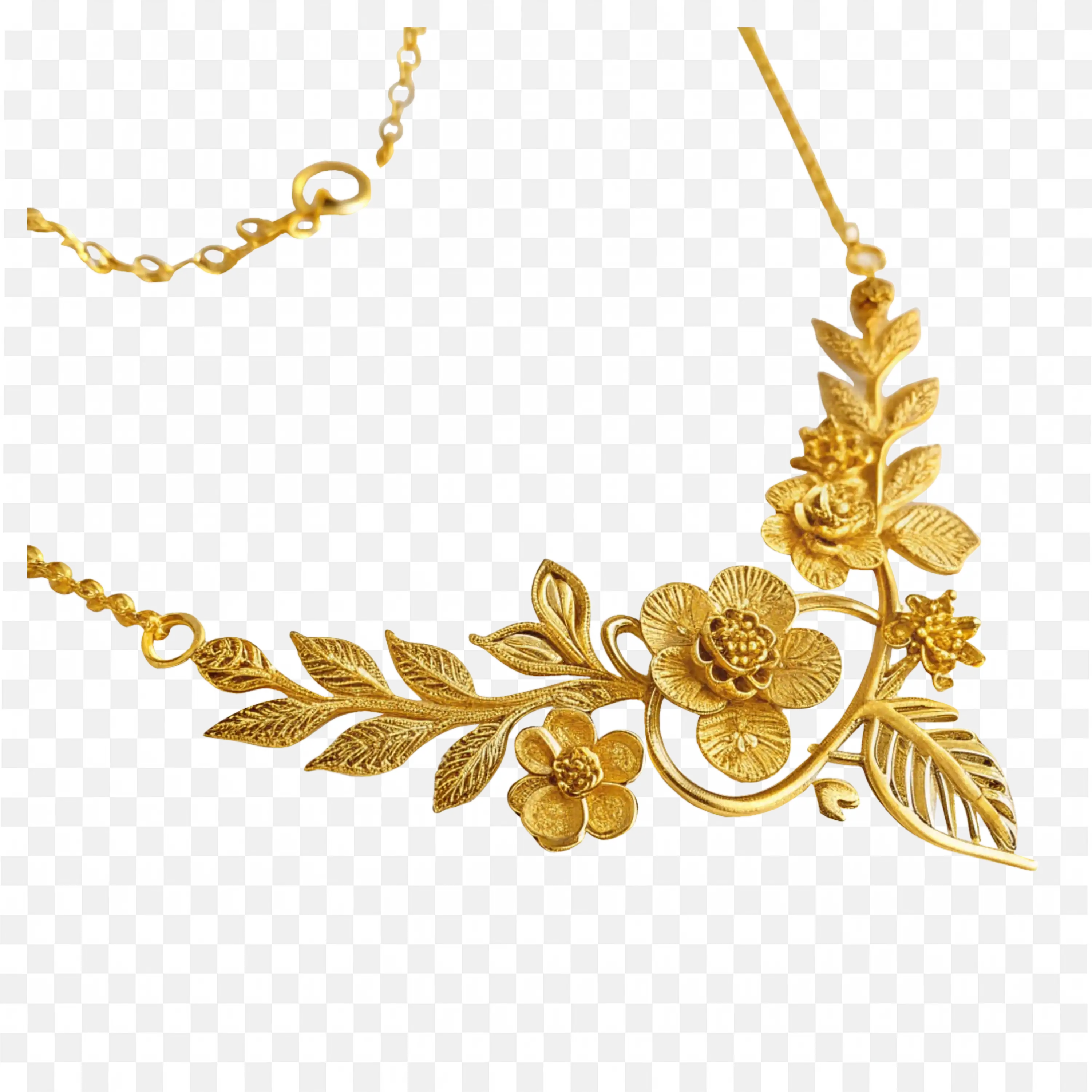 Gold Necklace with Twin Flower Design for Daily Use Png