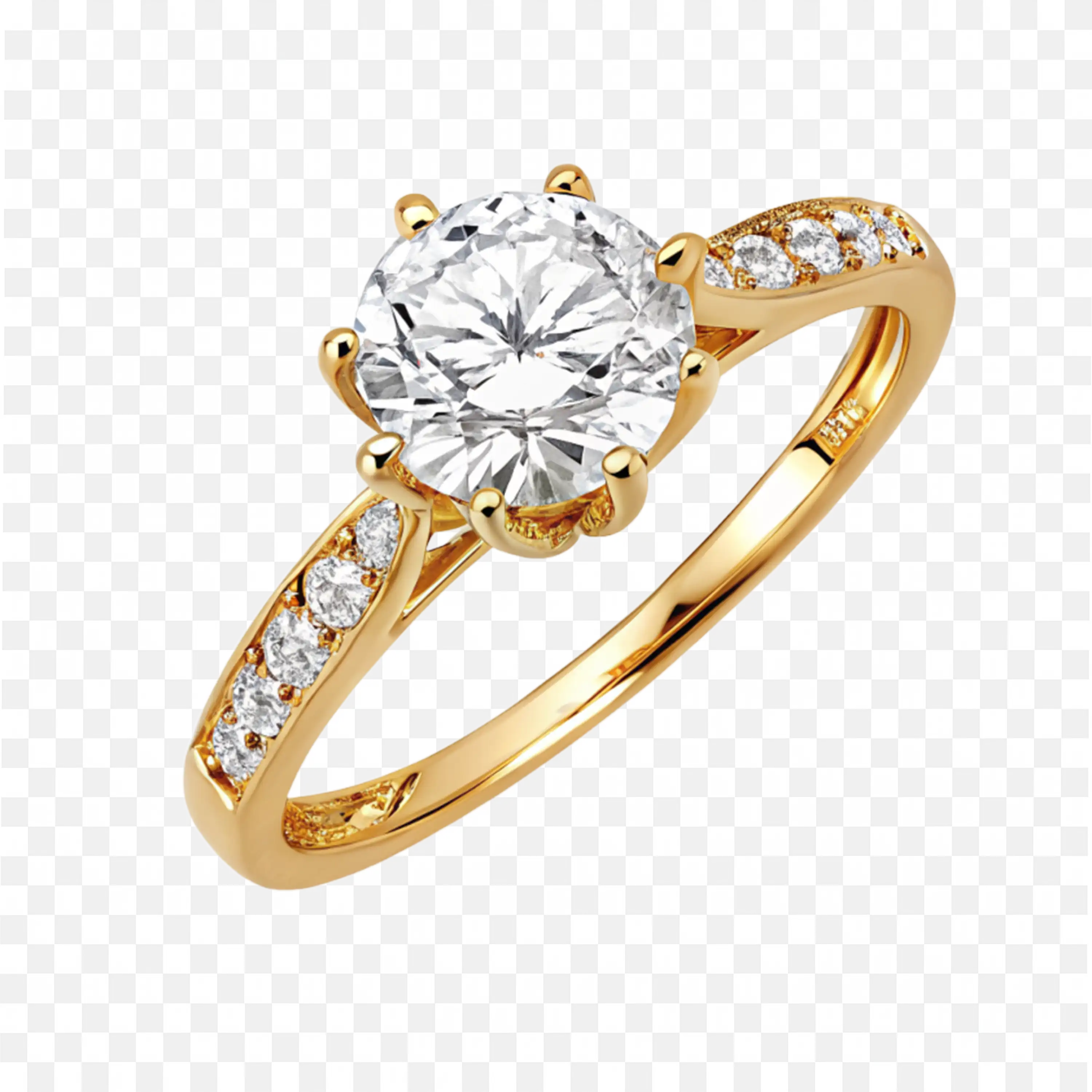 Gold Ring with Large Diamond and Smaller Gems Free Png
