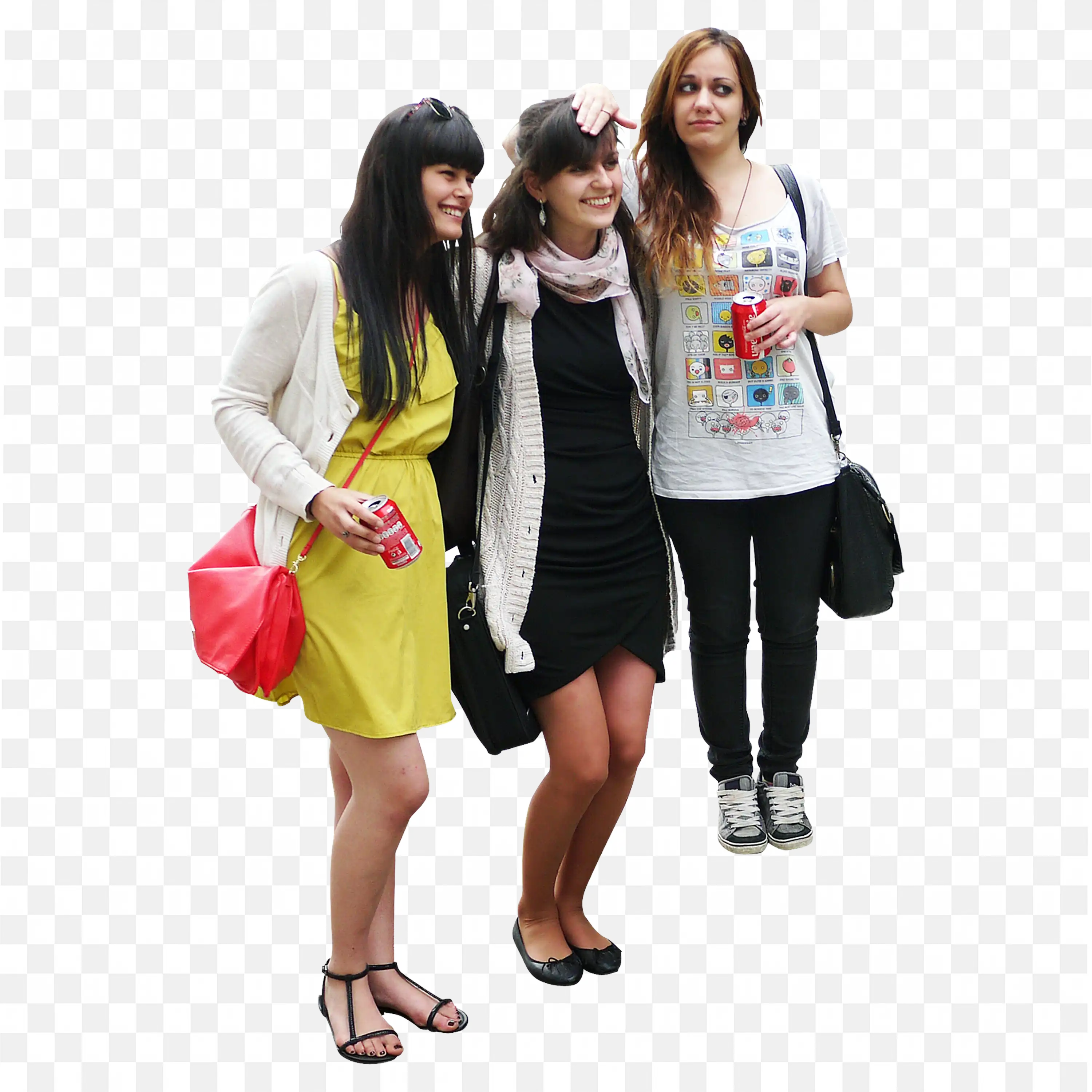 Group of Three Friends in Casual Outfit Standing Together