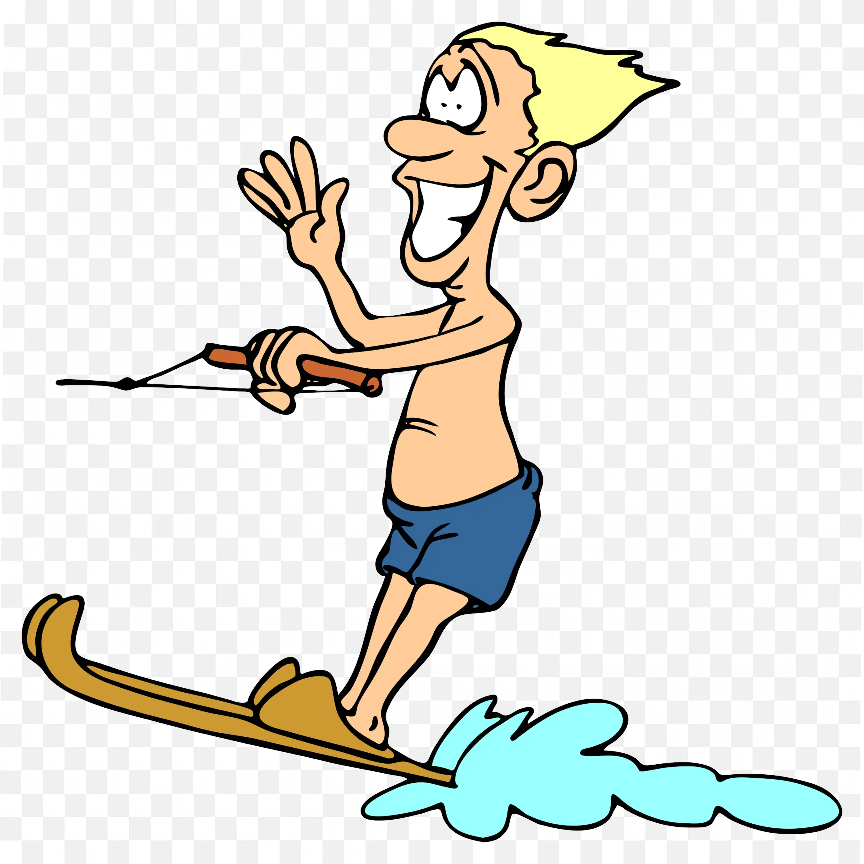 Happy Man Skiing in Water with a Big Smile Png for Free