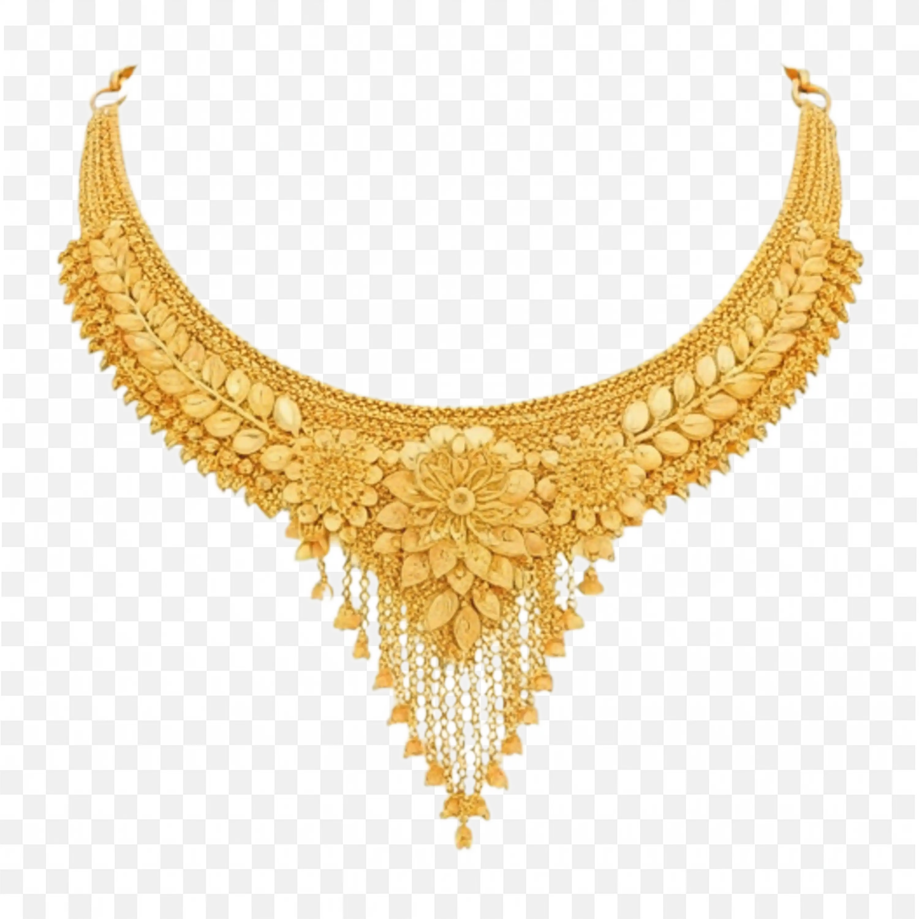 Heavy Gold Bridal Collection Necklace with Floral Work Png