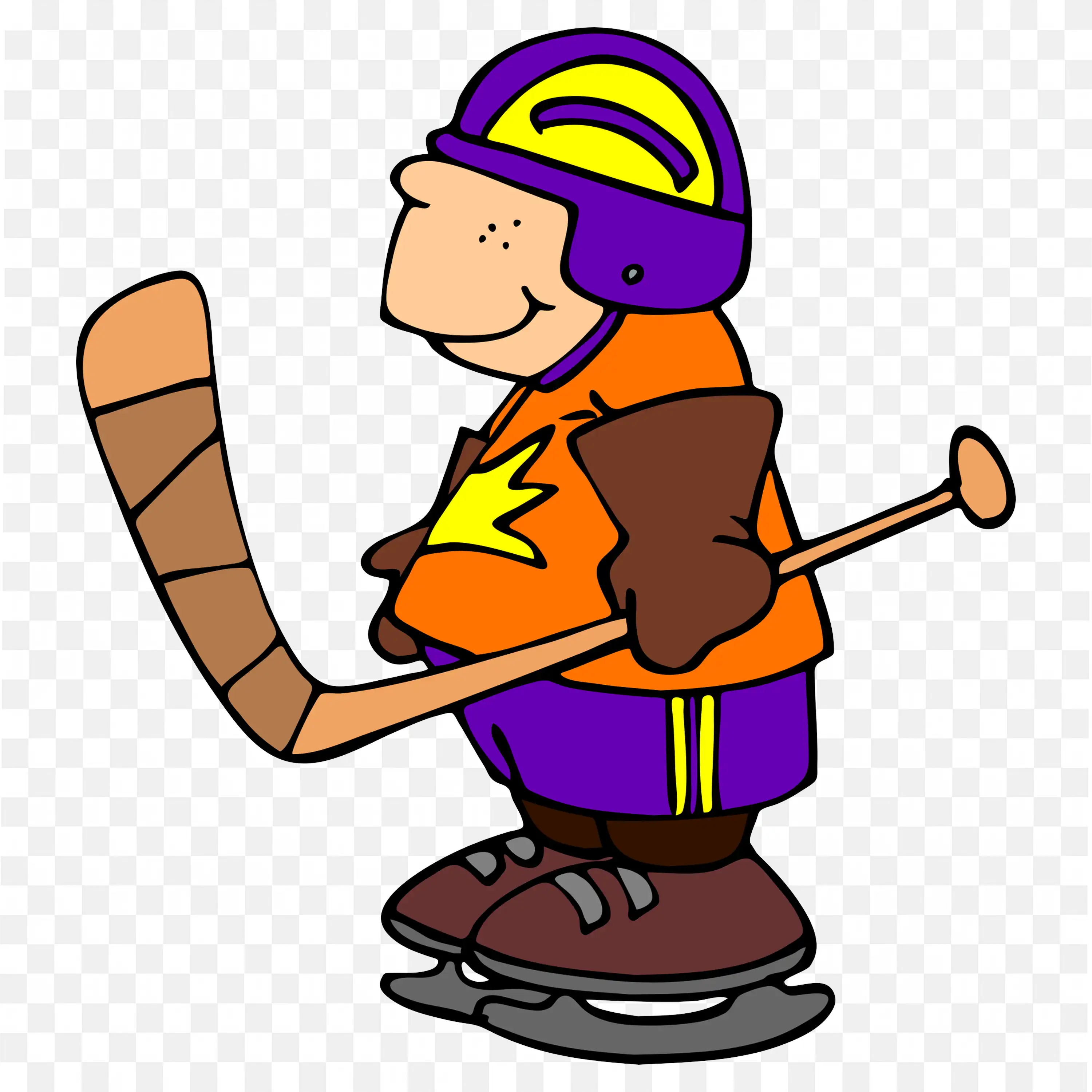 Hockey Player in Purple and Orange Uniform Holding a Stick