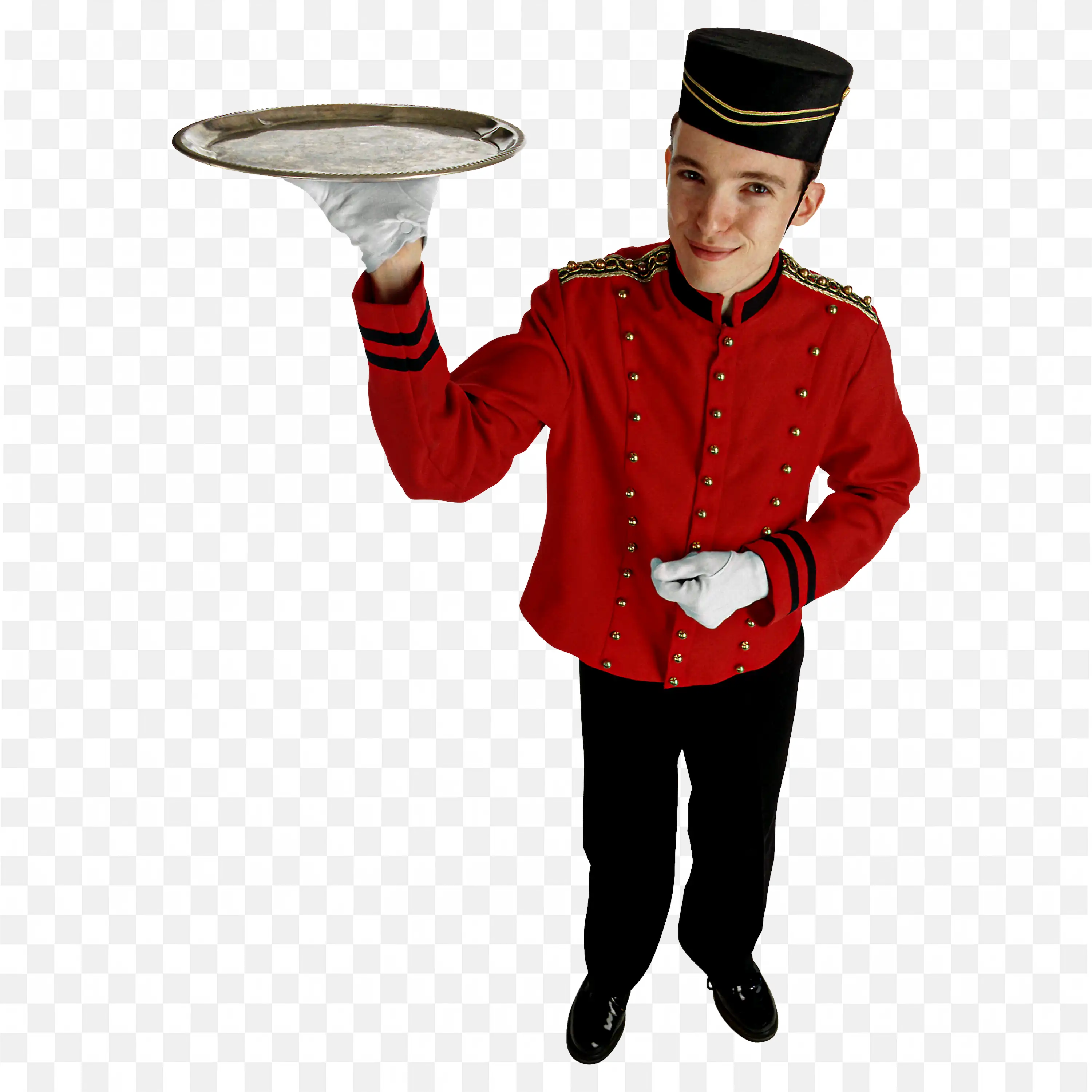 Hotel Bellboy Holding a Tray in Hand Ready to Serve Png