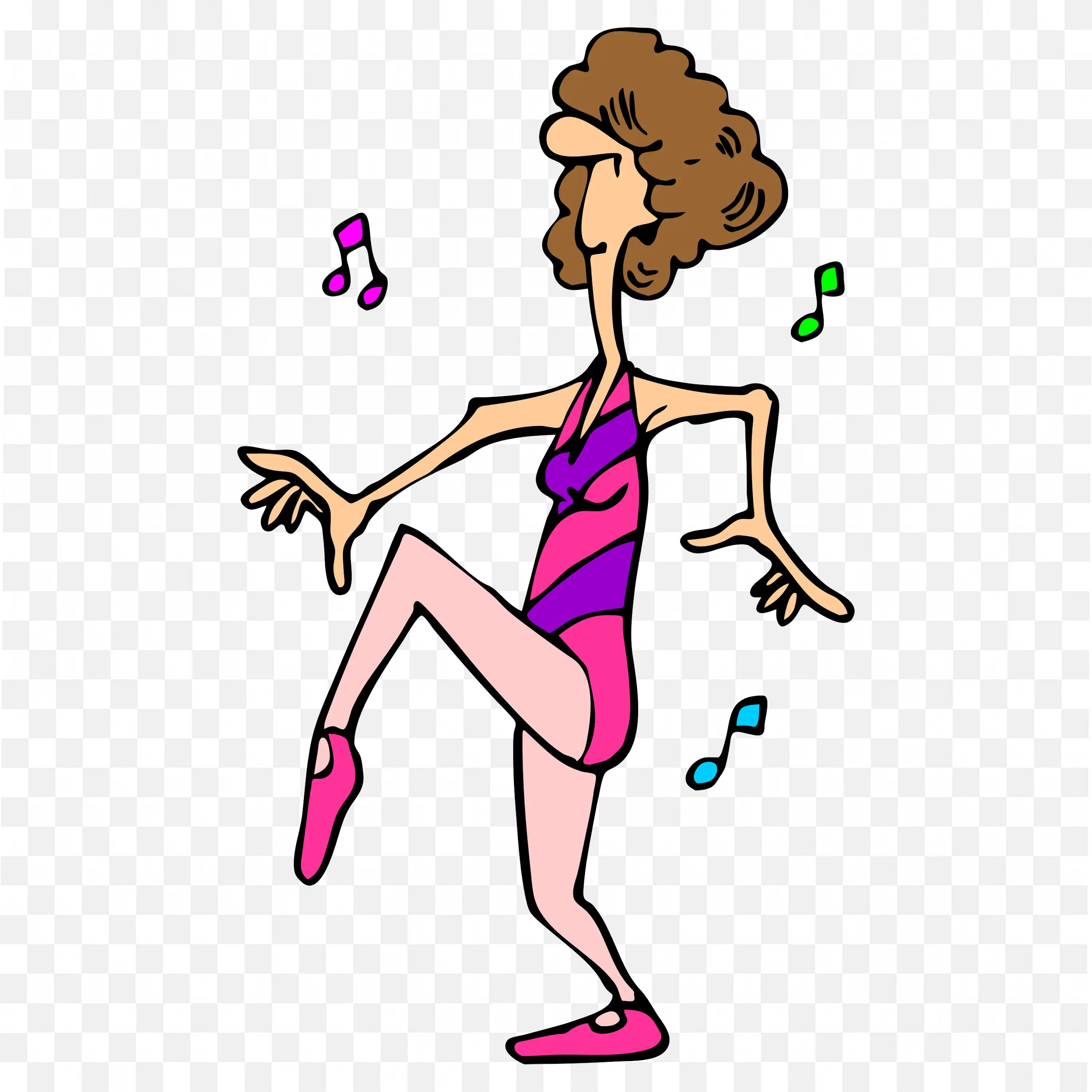 Joyful Woman in Pink Outfit Dancing with Musical Notes Png