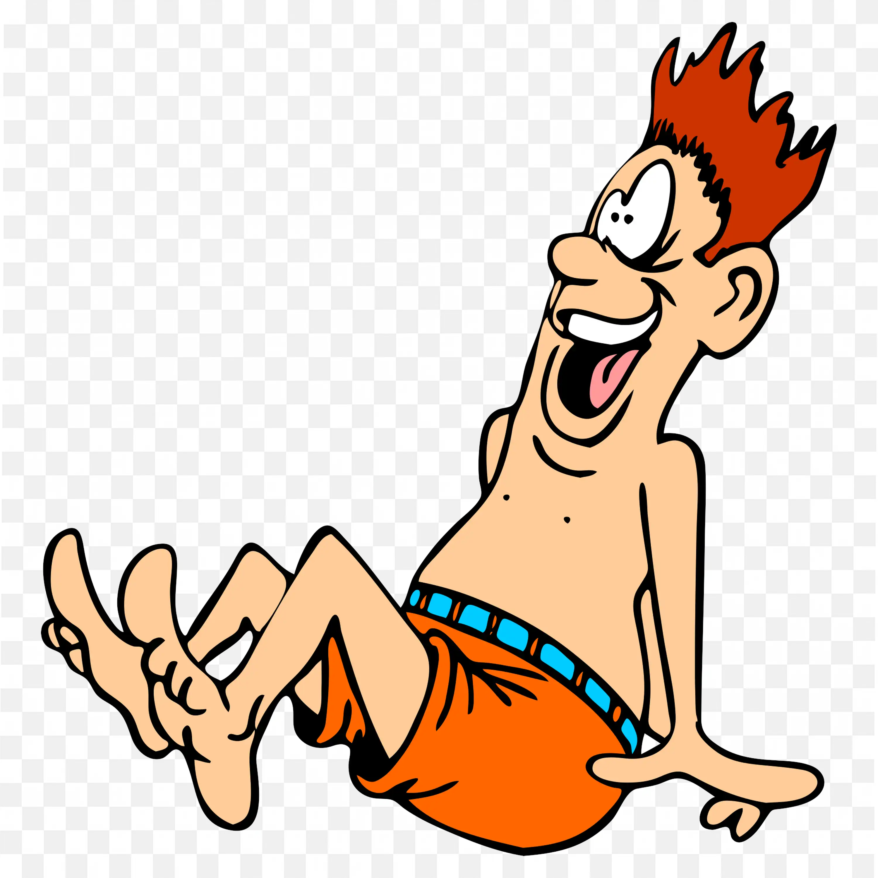 Laughing Cartoon Man with Red Hair in Orange Shorts Png
