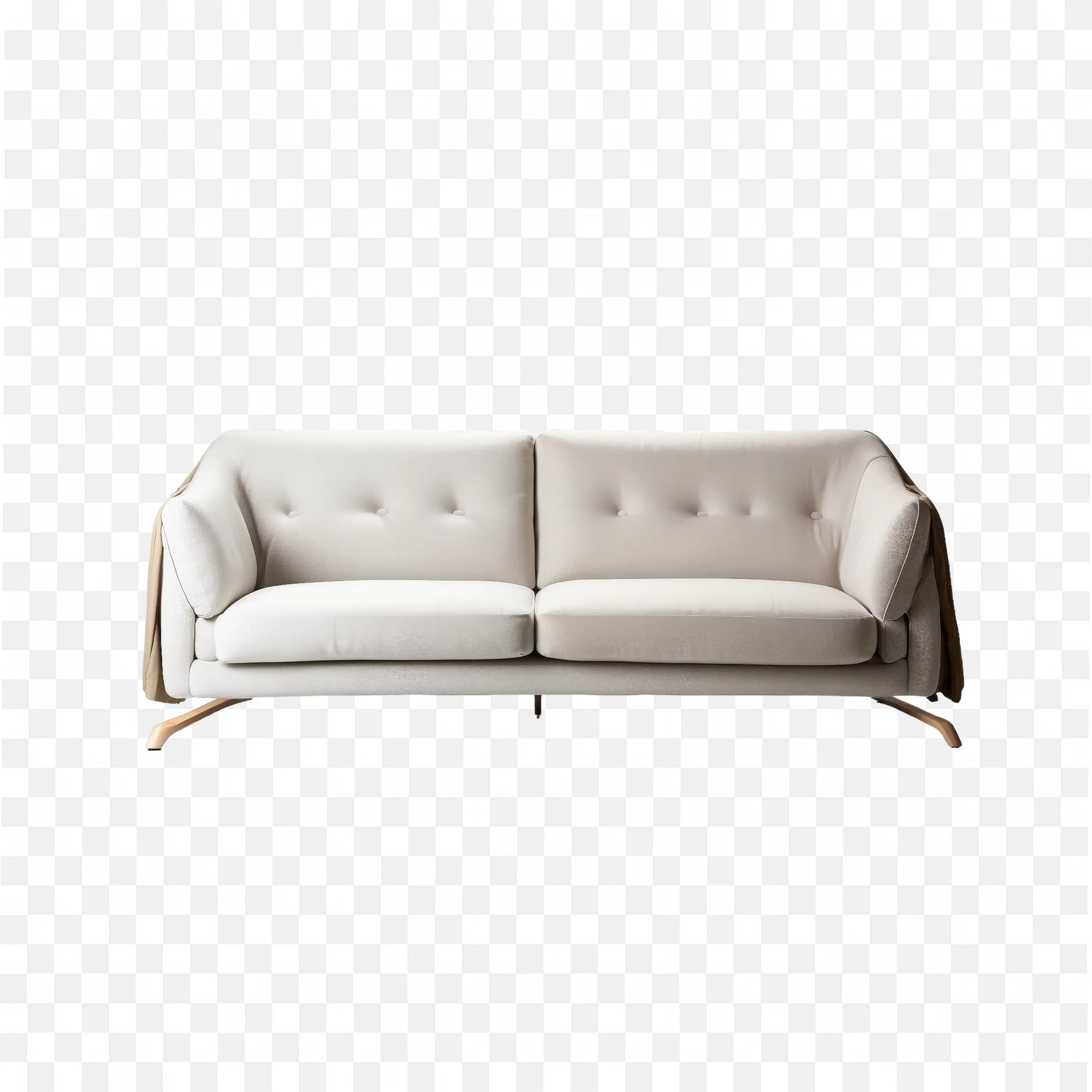 Light Grey Sofa with Wooden Frame Png Download for Free