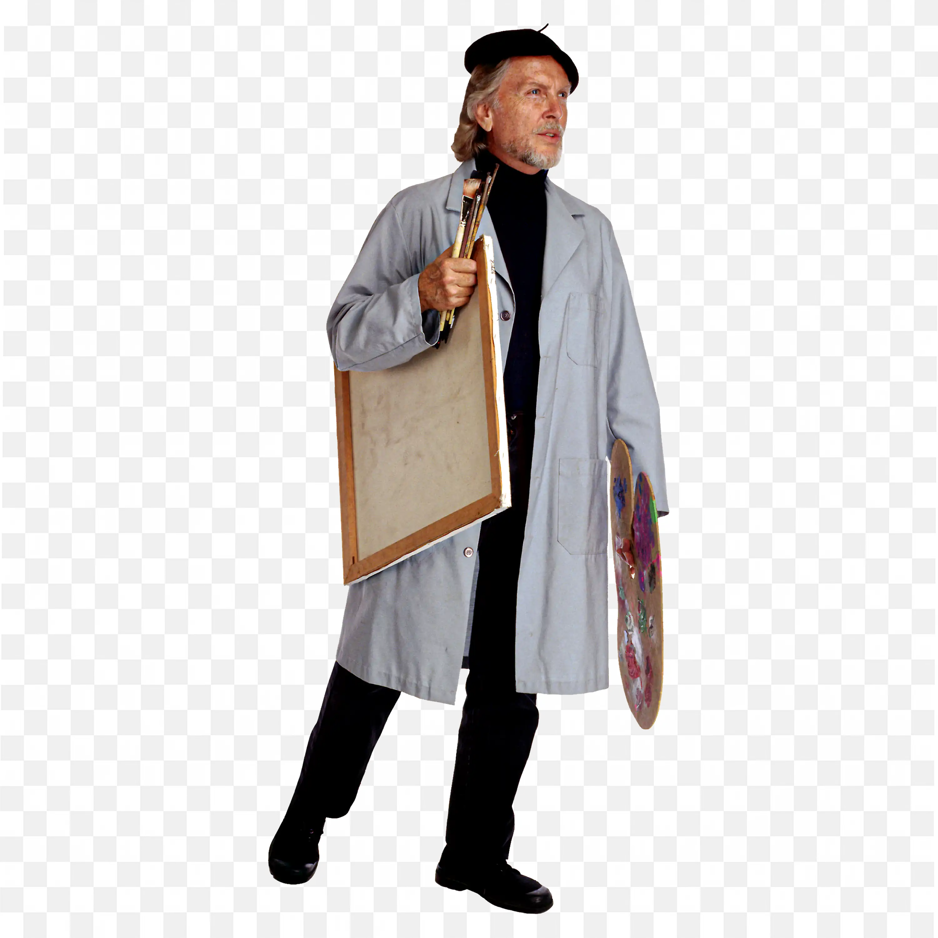 Male Artist with Flat Cap Holding Blank Board and Colour Pad